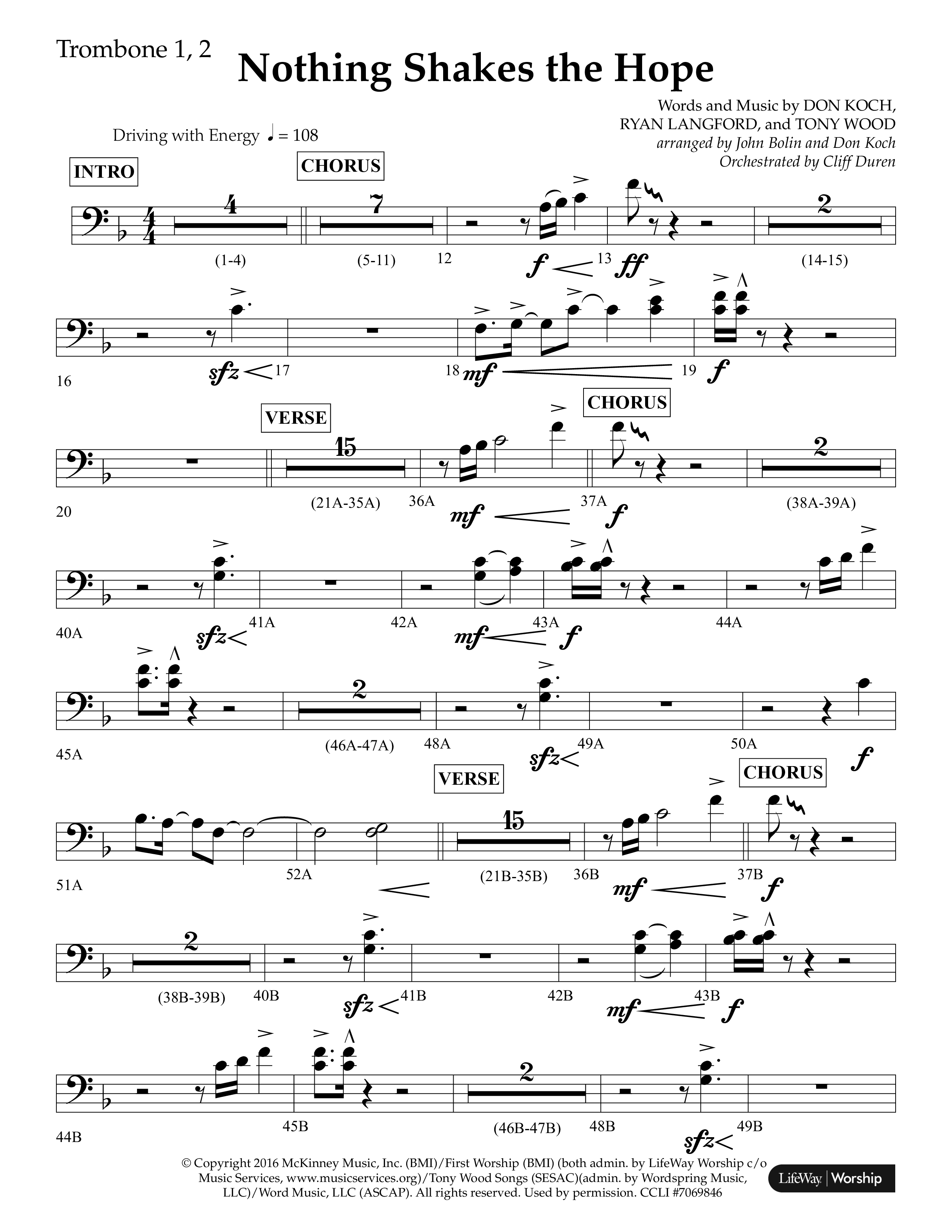Nothing Shakes The Hope (Choral Anthem SATB) Trombone 1/2 (Lifeway Choral / Arr. John Bolin / Arr. Don Koch / Orch. Cliff Duren)