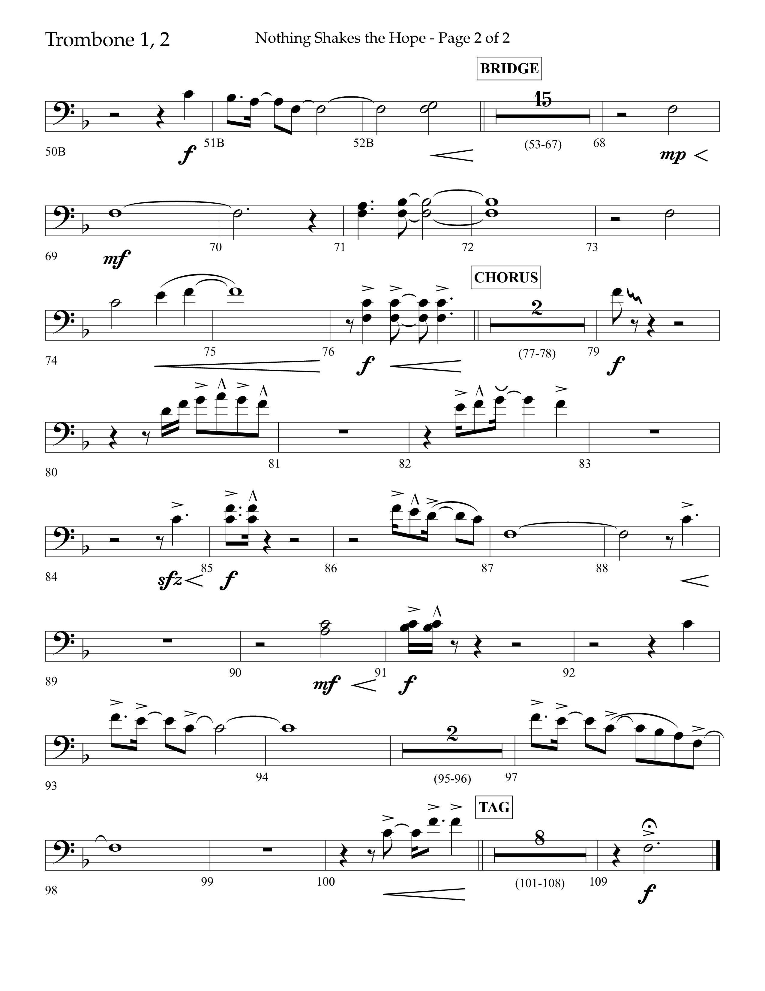 Nothing Shakes The Hope (Choral Anthem SATB) Trombone 1/2 (Lifeway Choral / Arr. John Bolin / Arr. Don Koch / Orch. Cliff Duren)