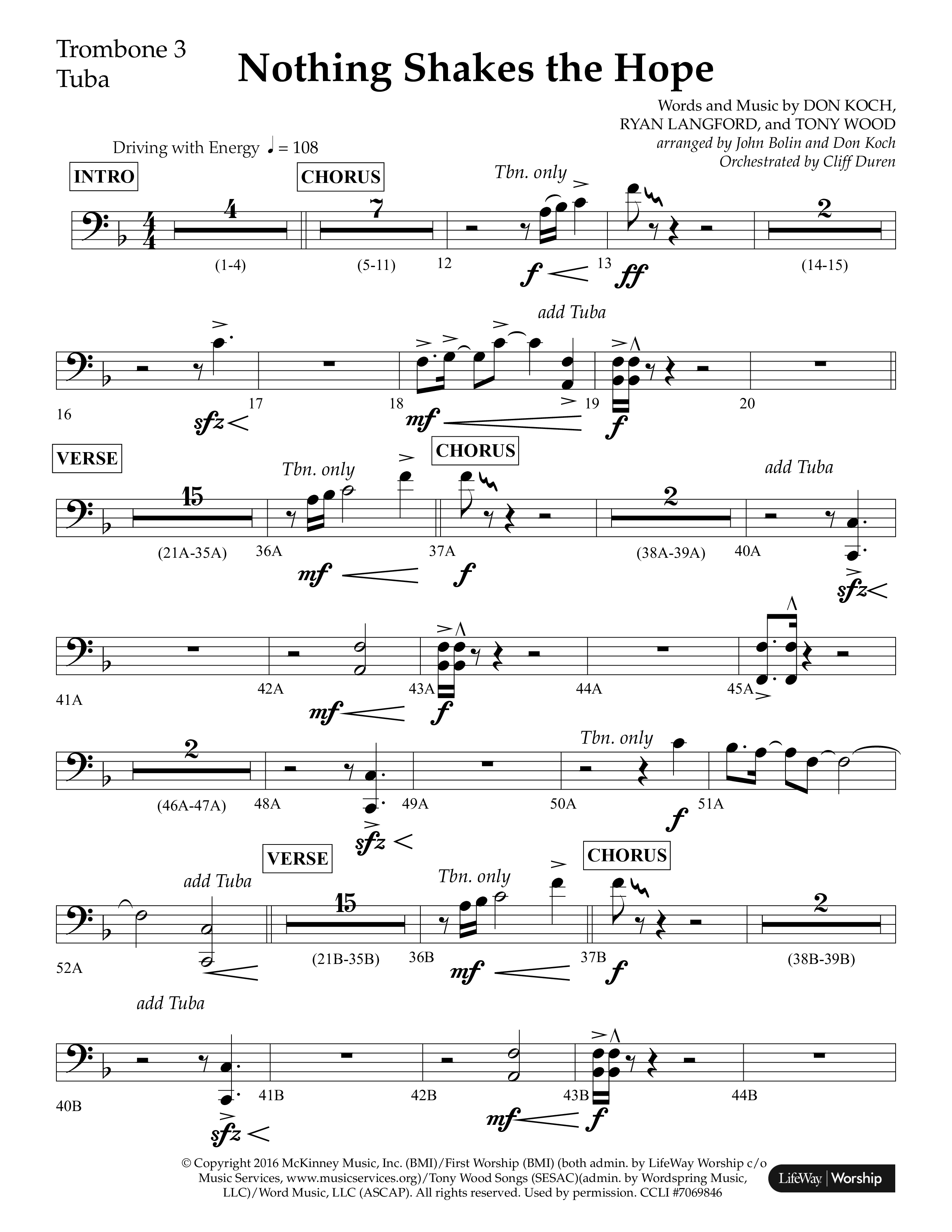 Nothing Shakes The Hope (Choral Anthem SATB) Trombone 3 (Lifeway Choral / Arr. John Bolin / Arr. Don Koch / Orch. Cliff Duren)