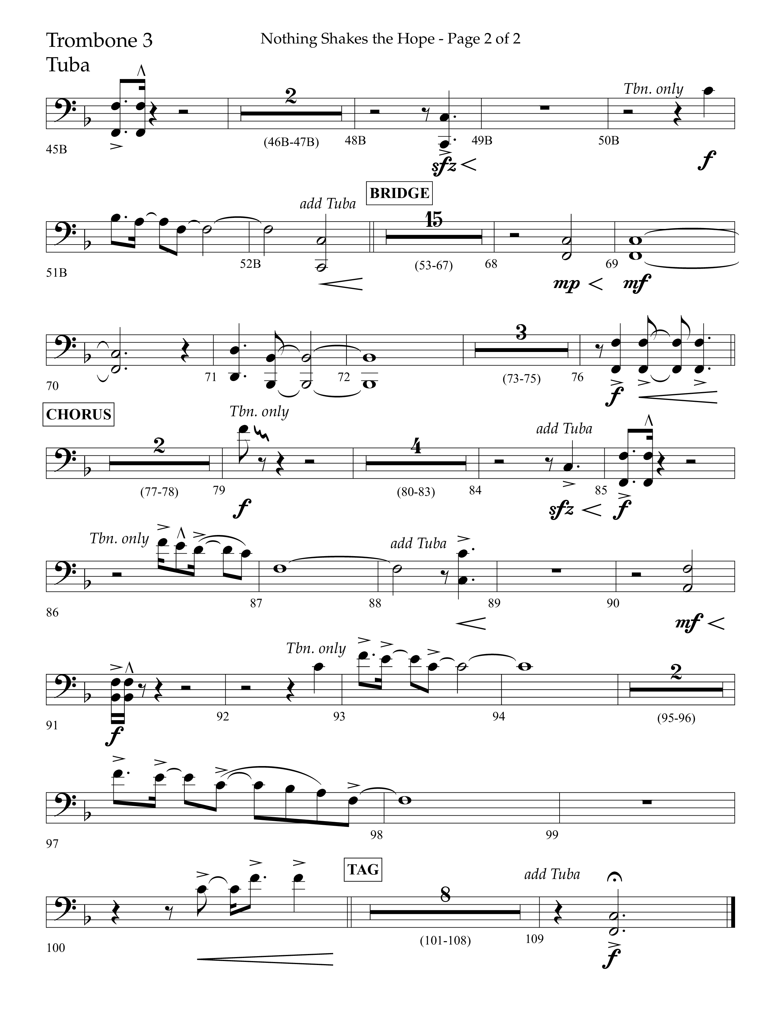 Nothing Shakes The Hope (Choral Anthem SATB) Trombone 3 (Lifeway Choral / Arr. John Bolin / Arr. Don Koch / Orch. Cliff Duren)