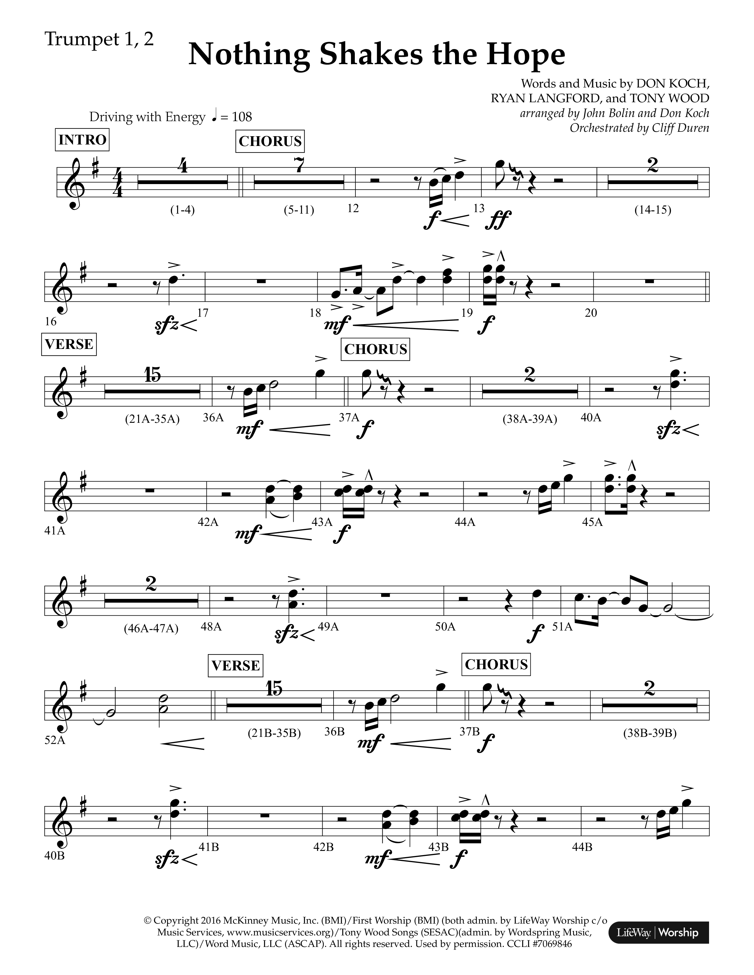 Nothing Shakes The Hope (Choral Anthem SATB) Trumpet 1,2 (Lifeway Choral / Arr. John Bolin / Arr. Don Koch / Orch. Cliff Duren)