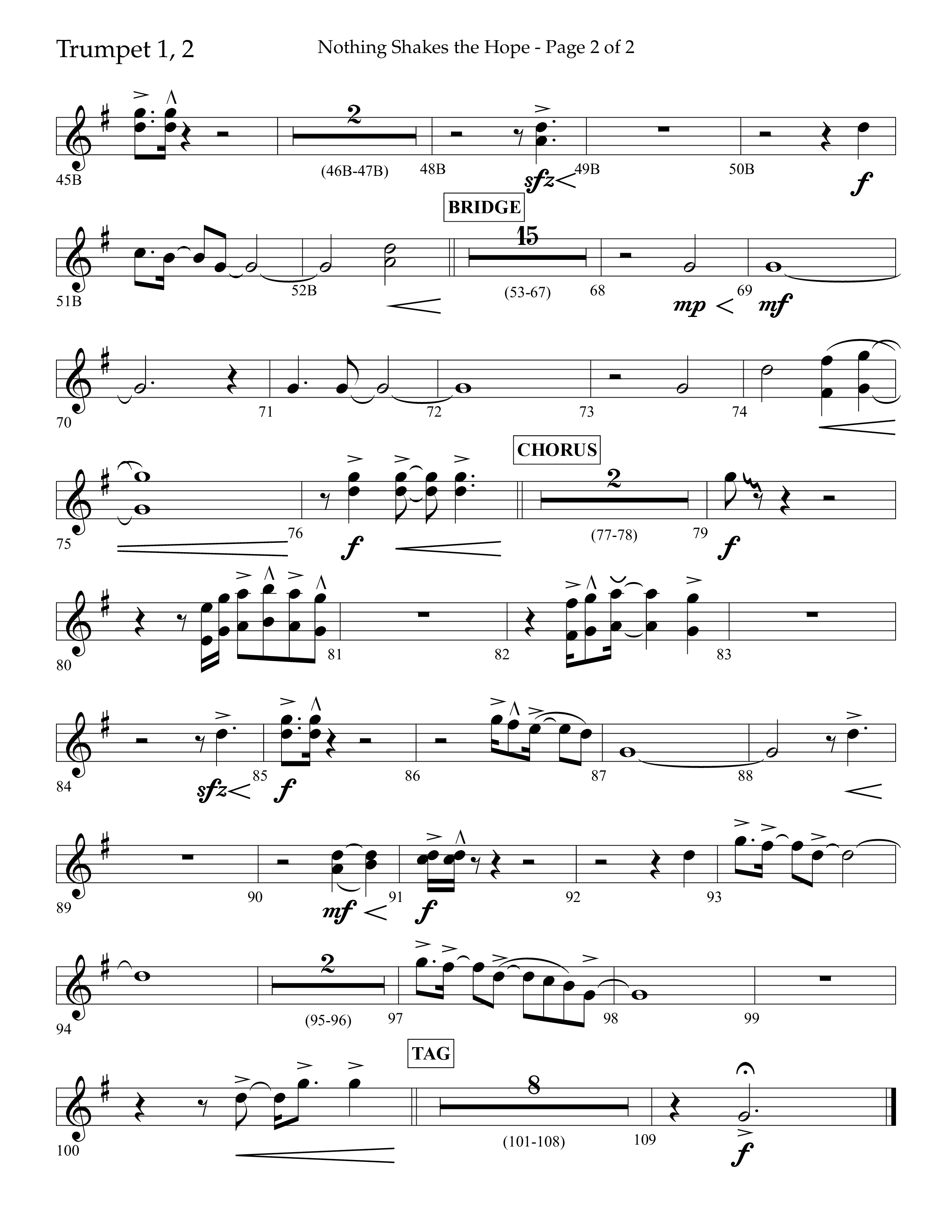 Nothing Shakes The Hope (Choral Anthem SATB) Trumpet 1,2 (Lifeway Choral / Arr. John Bolin / Arr. Don Koch / Orch. Cliff Duren)