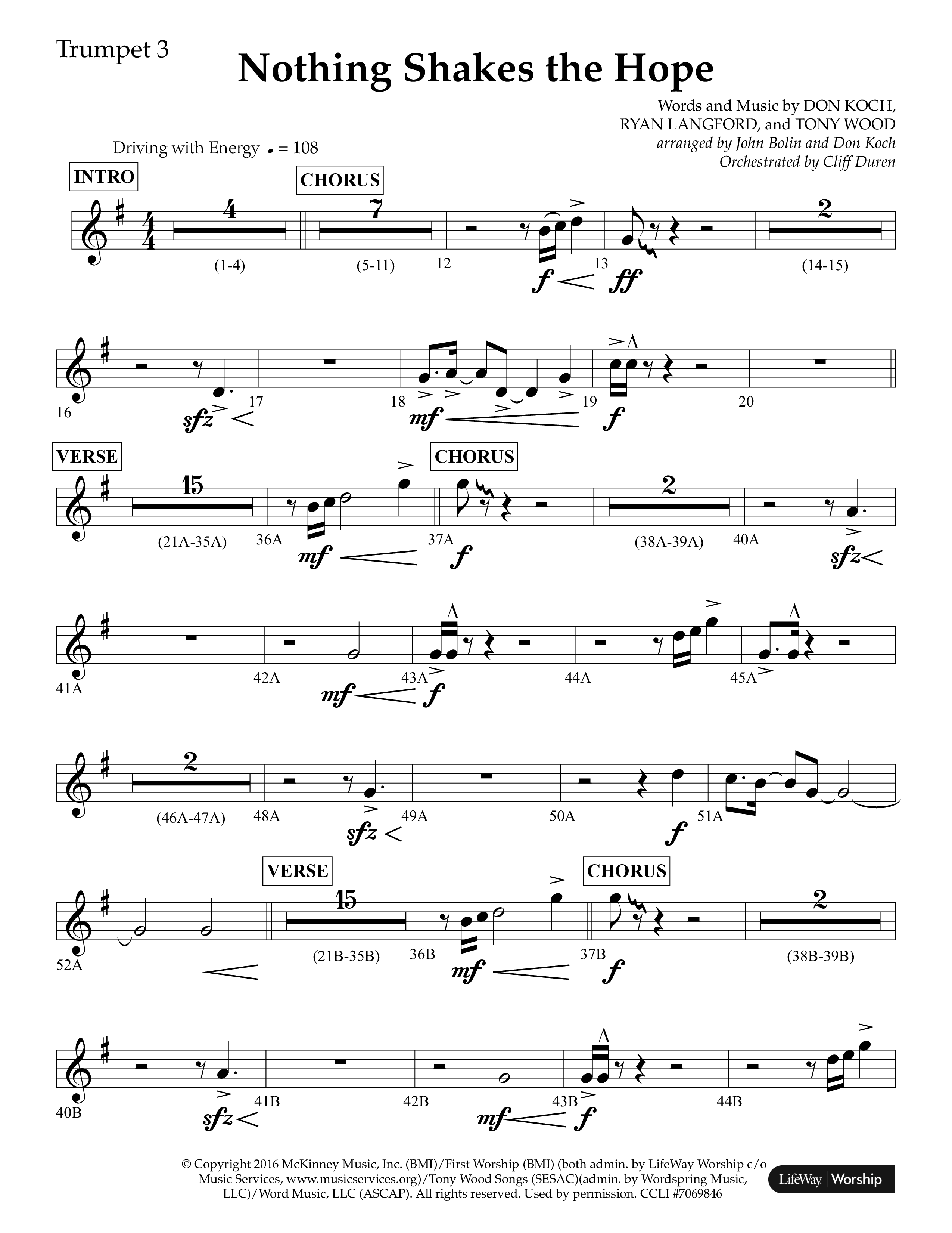 Nothing Shakes The Hope (Choral Anthem SATB) Trumpet 3 (Lifeway Choral / Arr. John Bolin / Arr. Don Koch / Orch. Cliff Duren)