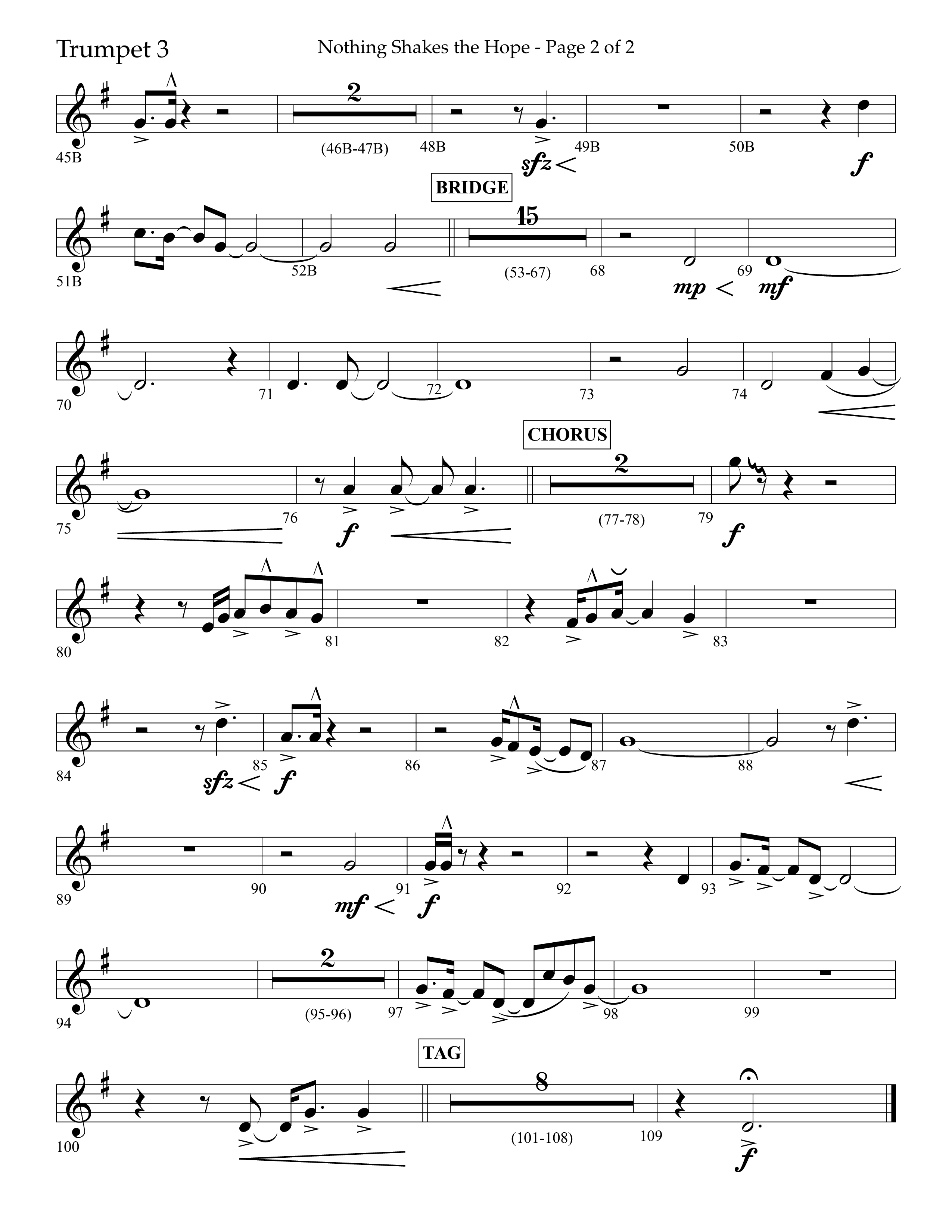 Nothing Shakes The Hope (Choral Anthem SATB) Trumpet 3 (Lifeway Choral / Arr. John Bolin / Arr. Don Koch / Orch. Cliff Duren)