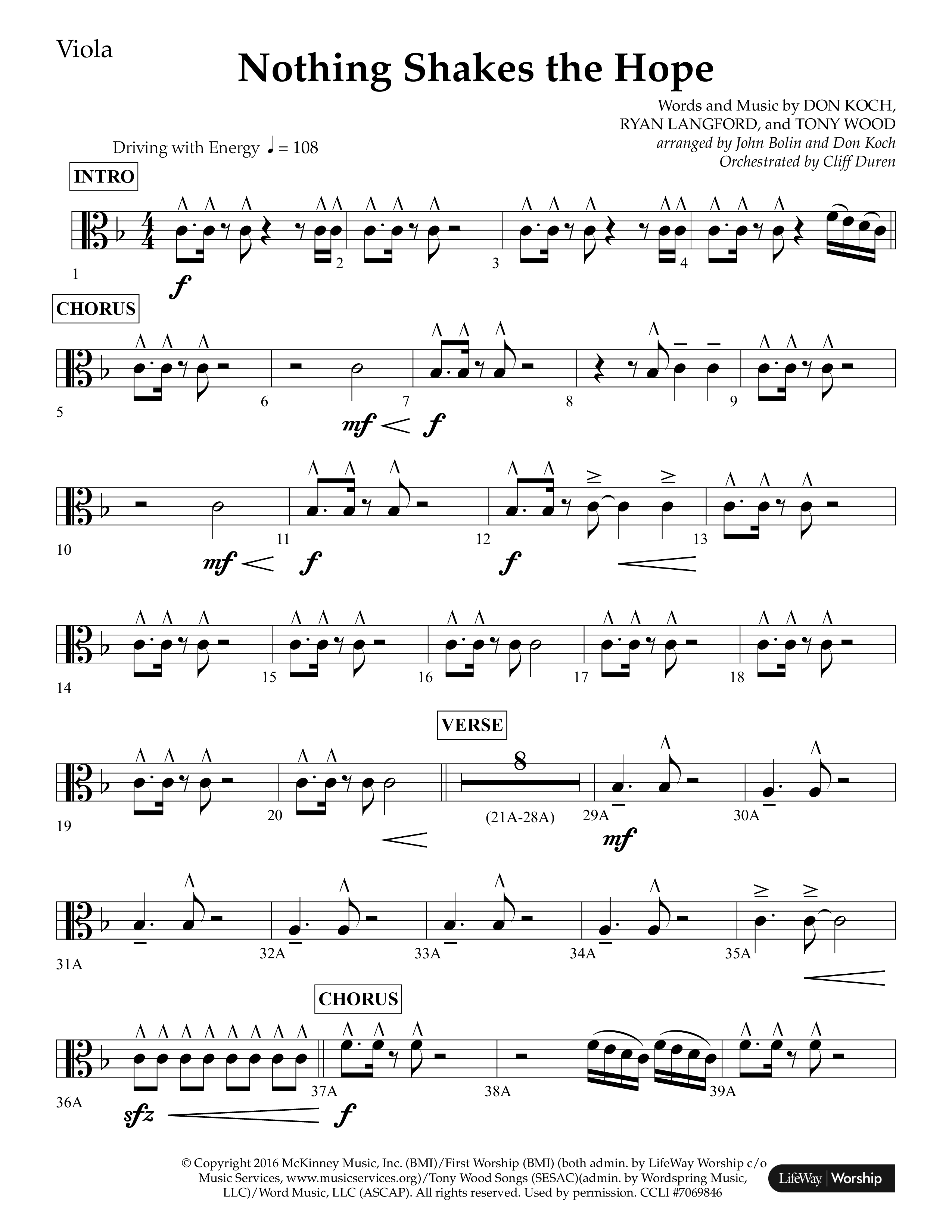 Nothing Shakes The Hope (Choral Anthem SATB) Viola (Lifeway Choral / Arr. John Bolin / Arr. Don Koch / Orch. Cliff Duren)