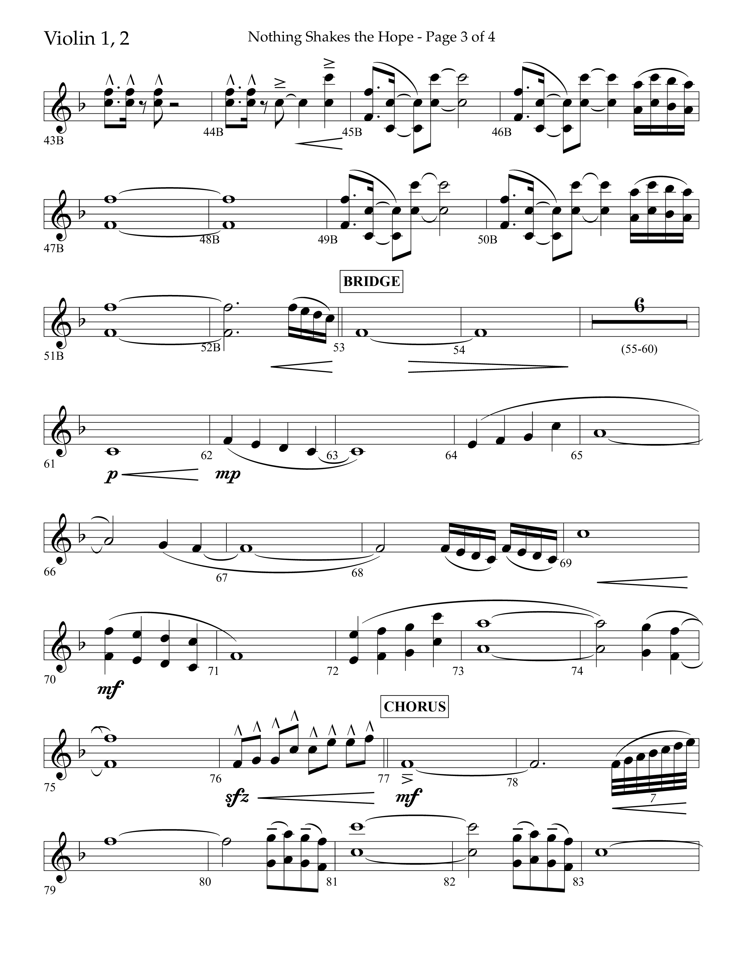 Nothing Shakes The Hope (Choral Anthem SATB) Violin 1/2 (Lifeway Choral / Arr. John Bolin / Arr. Don Koch / Orch. Cliff Duren)