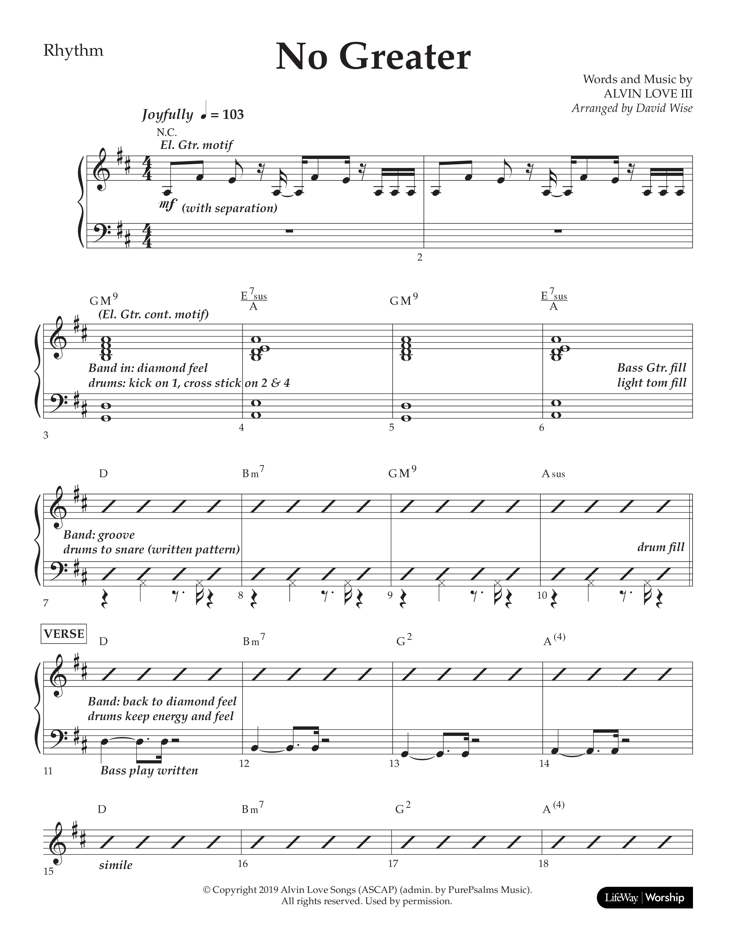 No Greater (Choral Anthem SATB) Lead Melody & Rhythm (Lifeway Choral / Arr. David Wise)