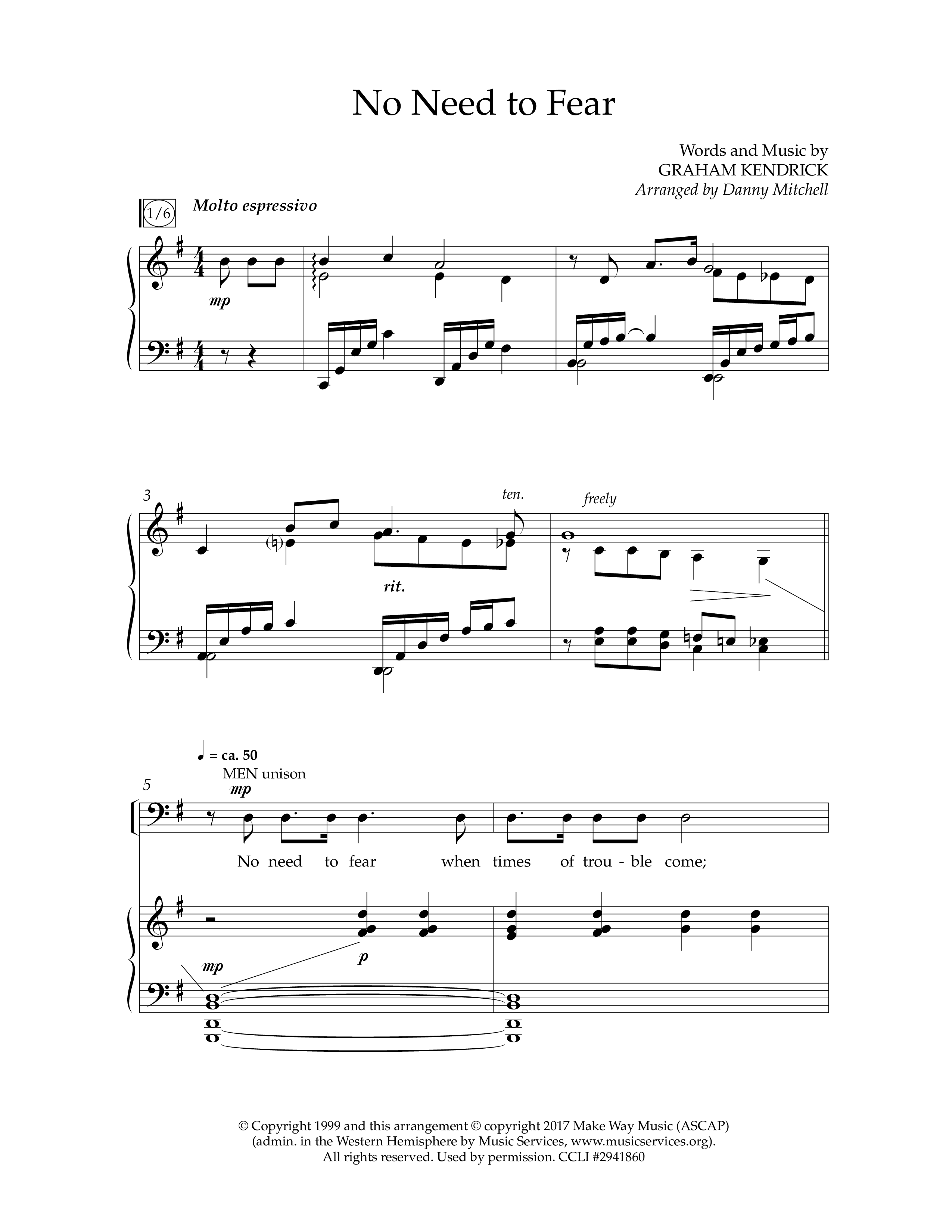 No Need To Fear (Choral Anthem SATB) Anthem (SATB/Piano) (Lifeway Choral / Arr. Danny Mitchell)