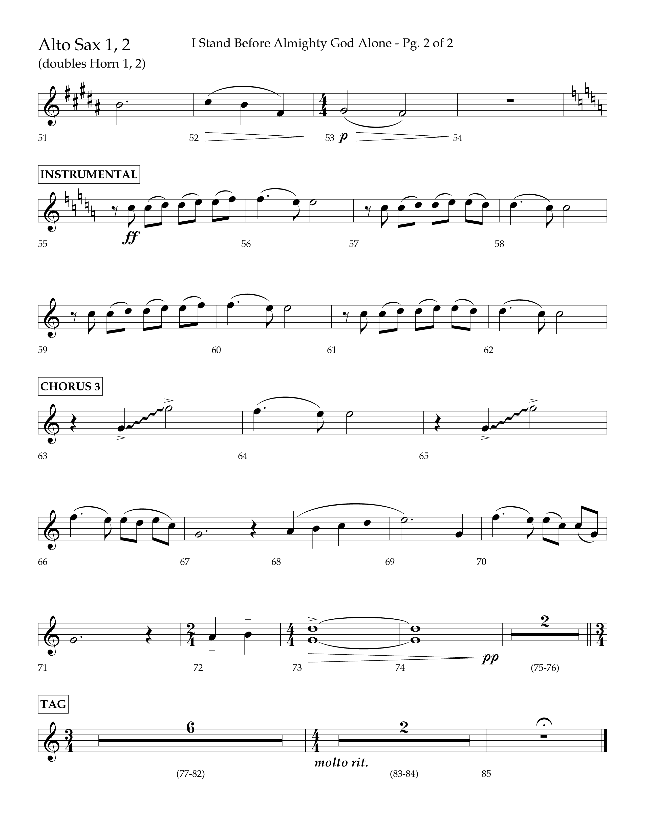 I Stand Before Almighty God Alone (Choral Anthem SATB) Alto Sax 1/2 (Lifeway Choral / Arr. Craig Adams / Orch. Phillip Keveren)