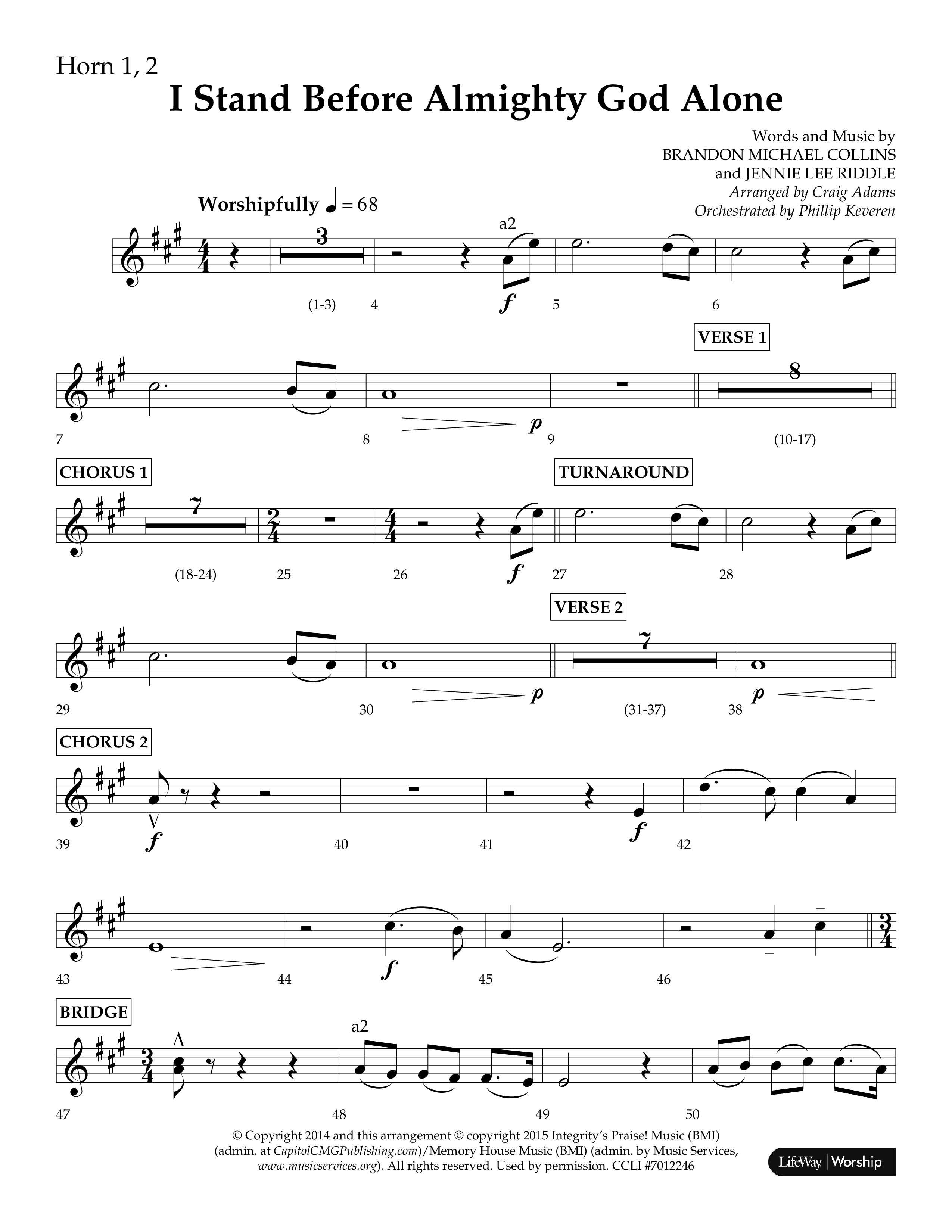 I Stand Before Almighty God Alone (Choral Anthem SATB) French Horn 1/2 (Lifeway Choral / Arr. Craig Adams / Orch. Phillip Keveren)