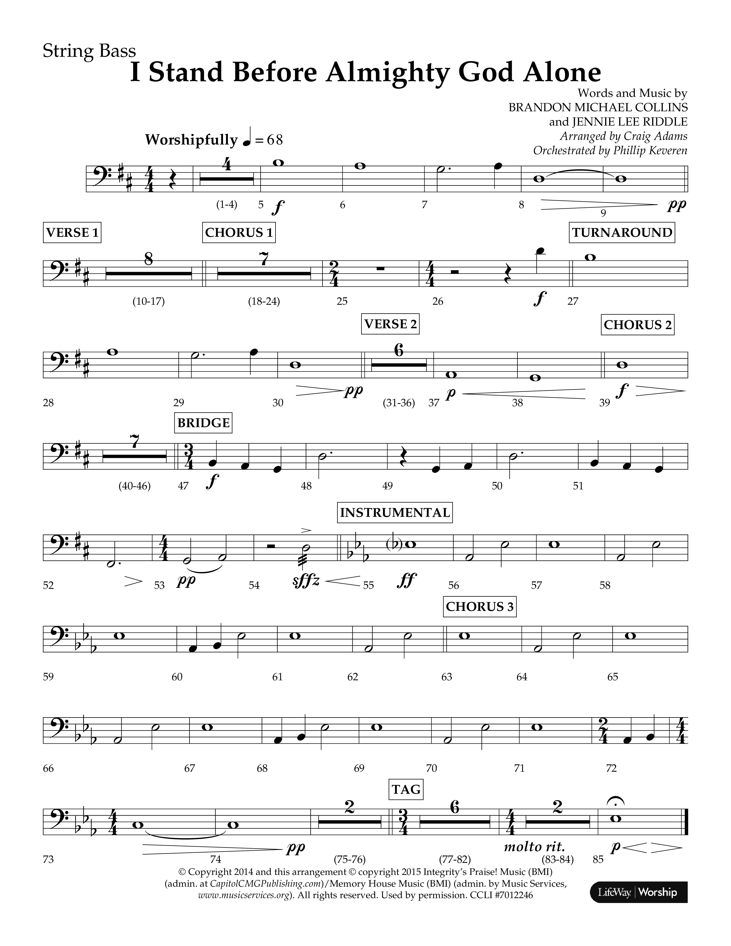 I Stand Before Almighty God Alone (Choral Anthem SATB) String Bass (Lifeway Choral / Arr. Craig Adams / Orch. Phillip Keveren)