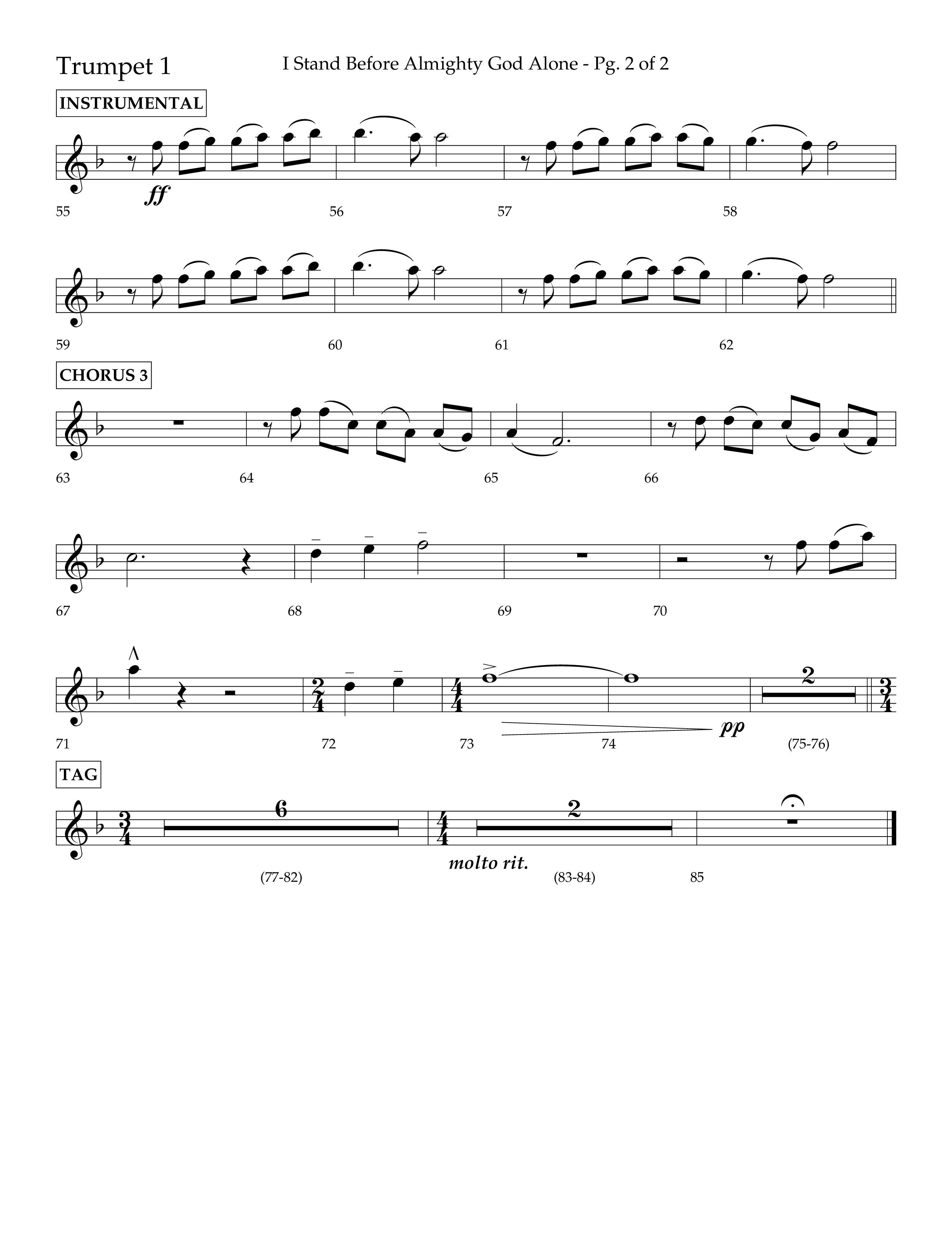 I Stand Before Almighty God Alone (Choral Anthem SATB) Trumpet 1 (Lifeway Choral / Arr. Craig Adams / Orch. Phillip Keveren)
