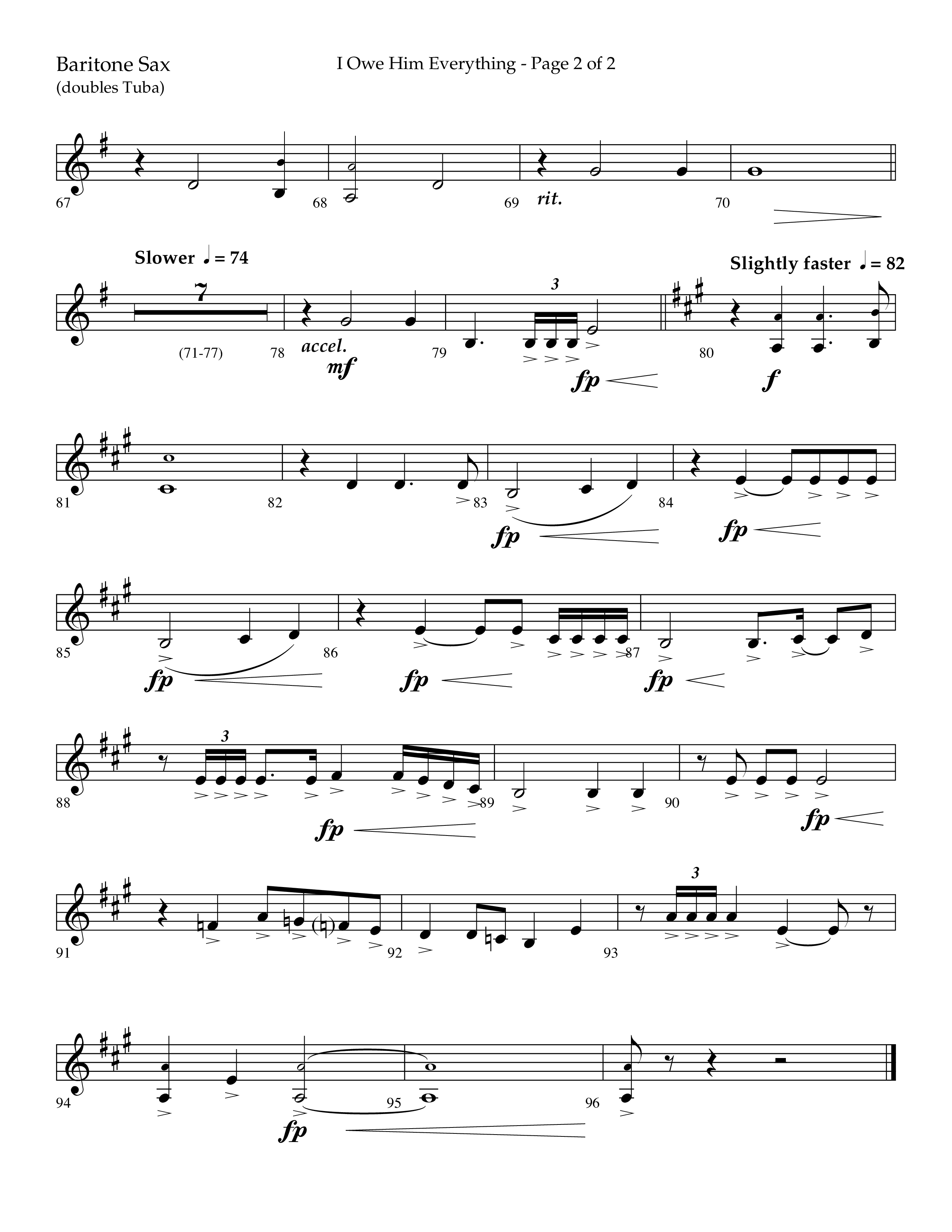 I Owe Him Everything (Choral Anthem SATB) Bari Sax (Lifeway Choral / Arr. Marty Hamby)