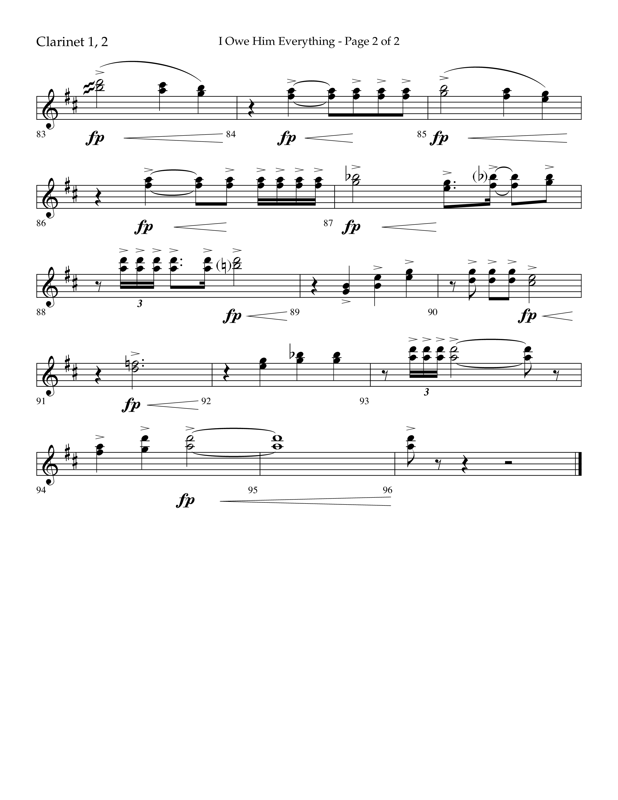 I Owe Him Everything (Choral Anthem SATB) Clarinet 1/2 (Lifeway Choral / Arr. Marty Hamby)