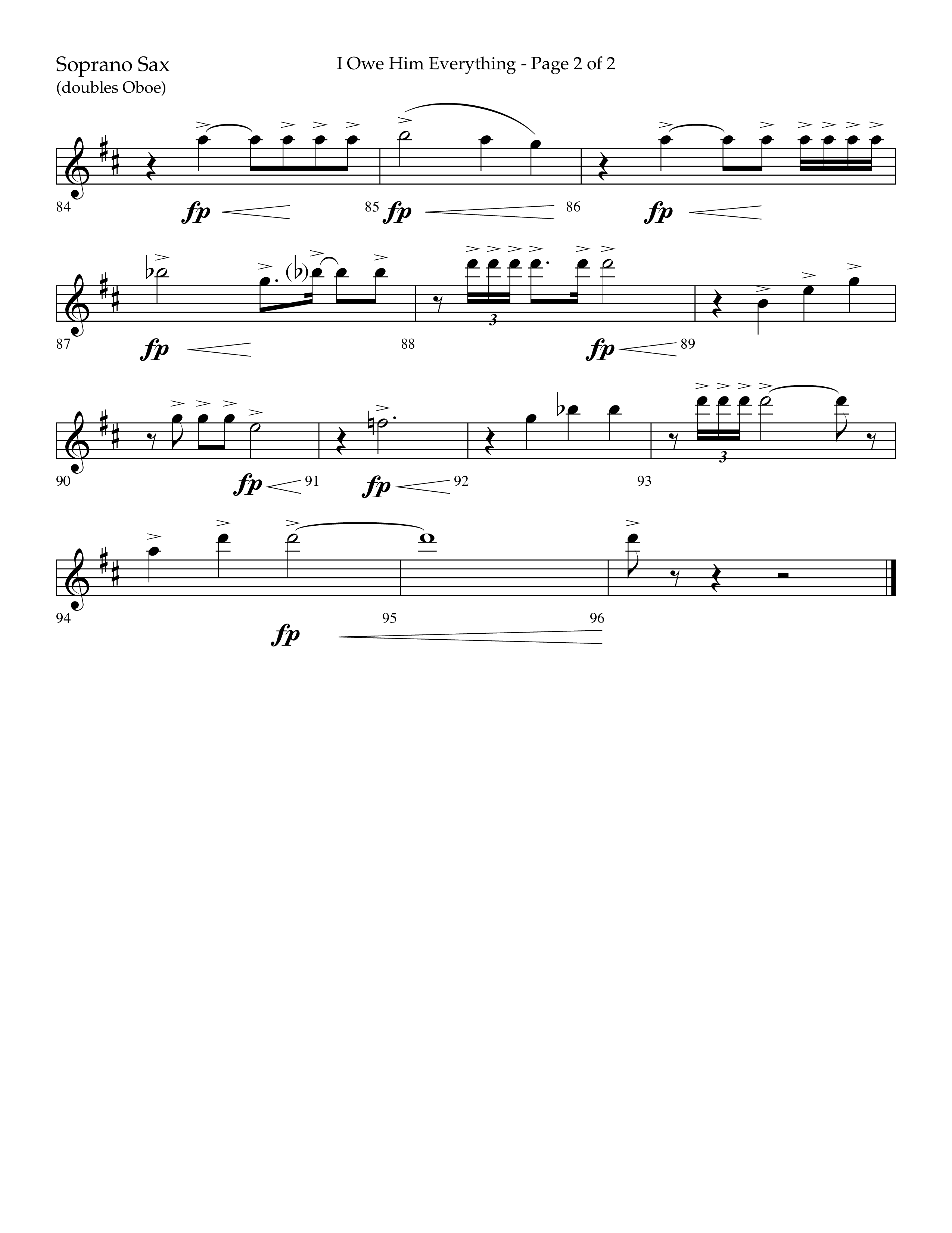 I Owe Him Everything (Choral Anthem SATB) Soprano Sax (Lifeway Choral / Arr. Marty Hamby)