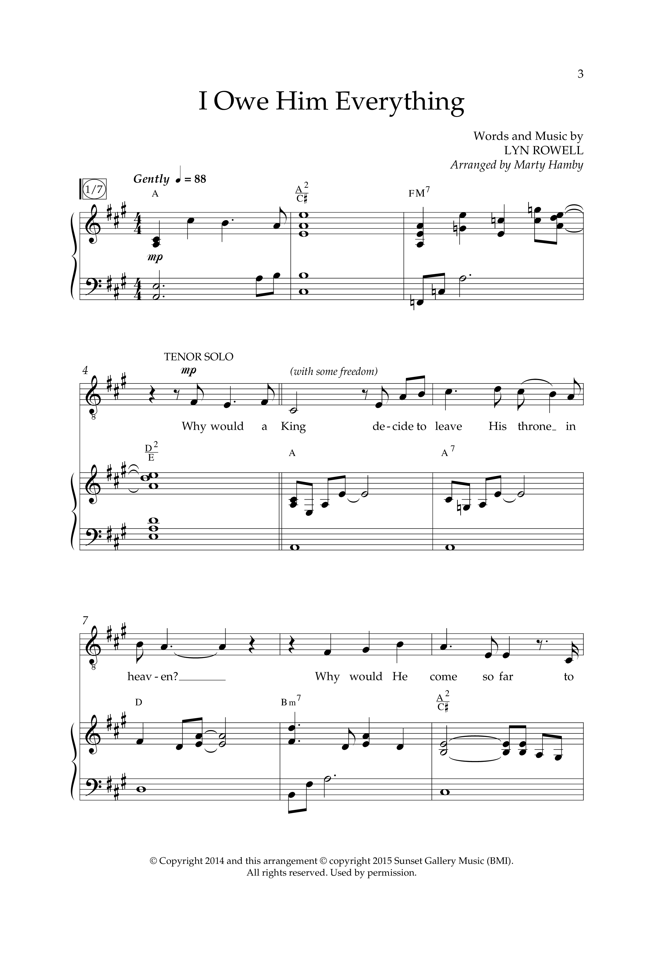 I Owe Him Everything (Choral Anthem SATB) Anthem (SATB/Piano) (Lifeway Choral / Arr. Marty Hamby)