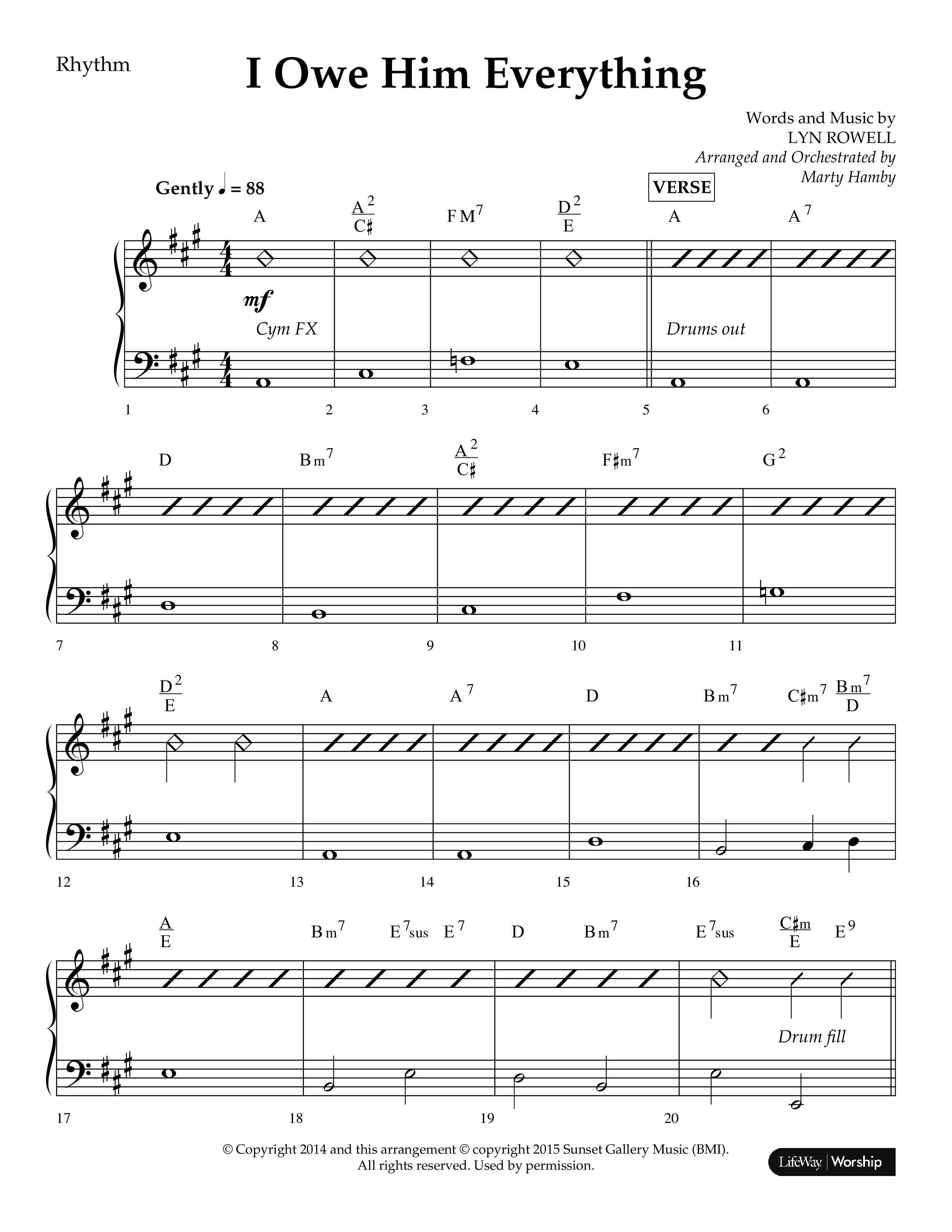 I Owe Him Everything (Choral Anthem SATB) Lead Melody & Rhythm (Lifeway Choral / Arr. Marty Hamby)