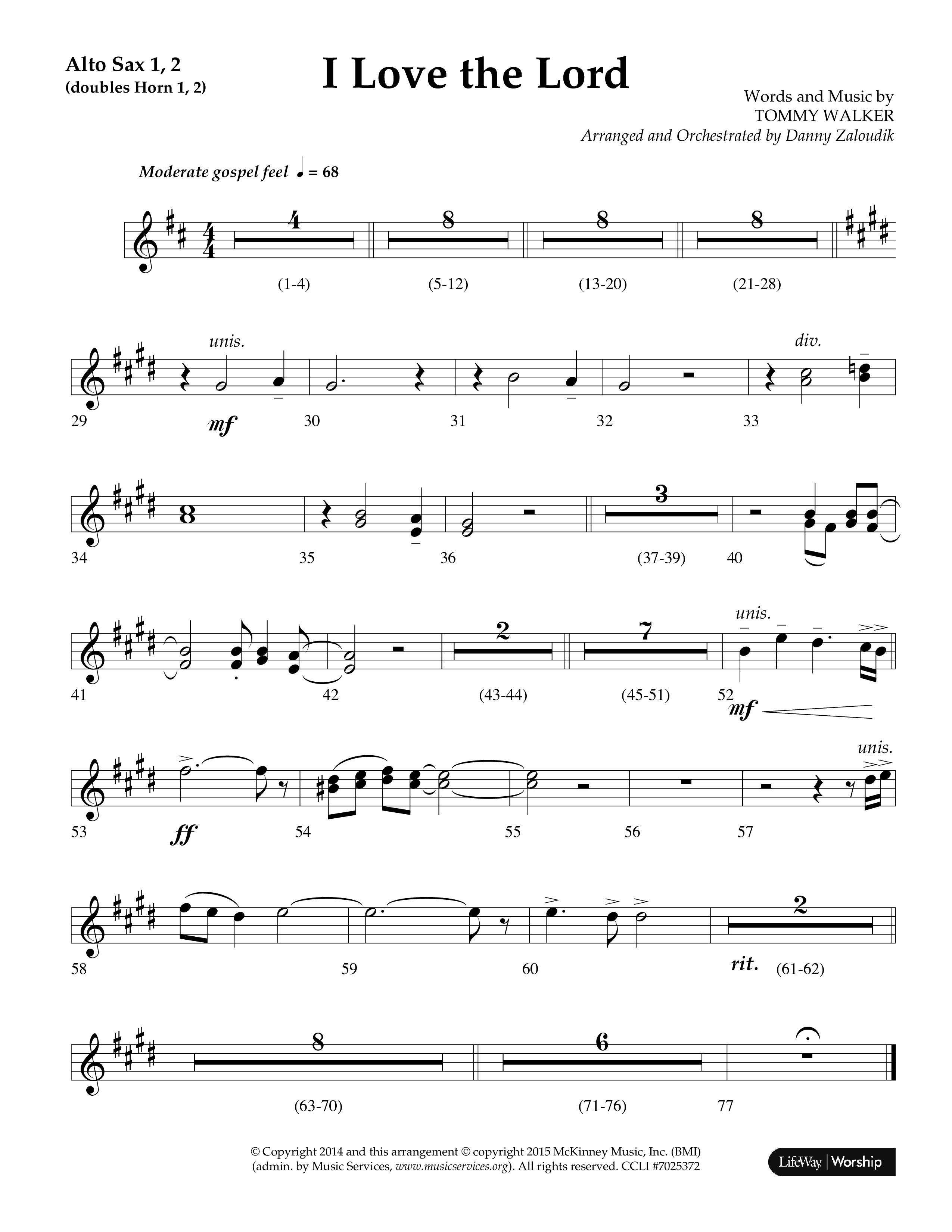 I Love The Lord (Choral Anthem SATB) Alto Sax 1/2 (Lifeway Choral / Arr. Danny Zaloudik)