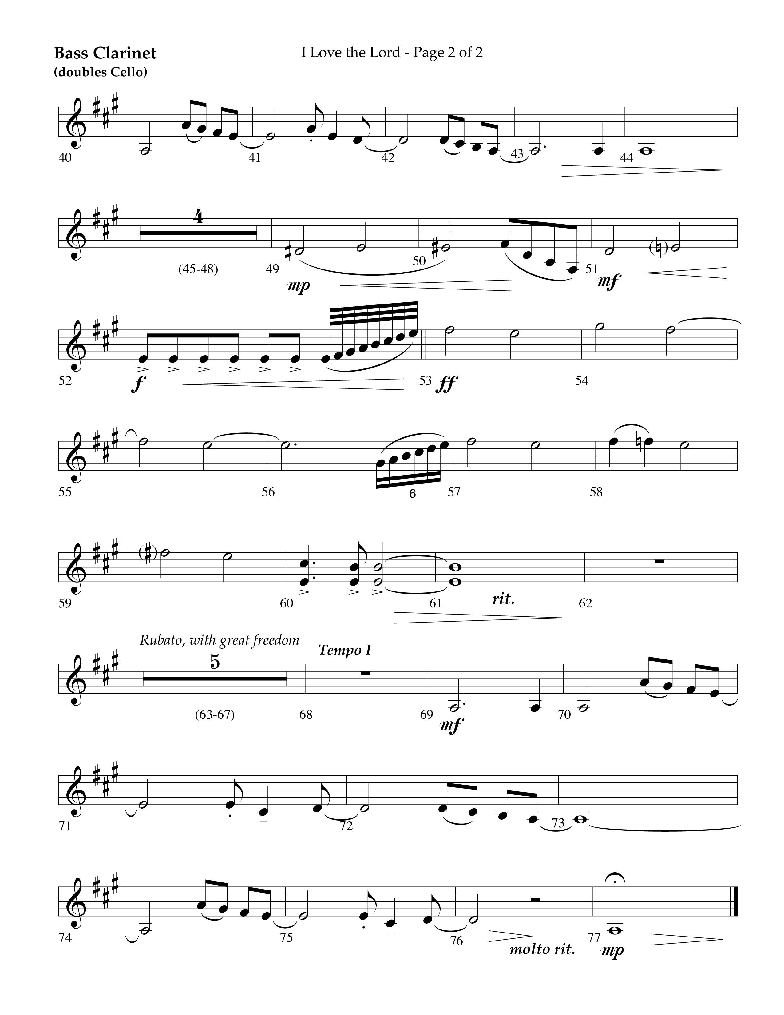 I Love The Lord (Choral Anthem SATB) Bass Clarinet (Lifeway Choral / Arr. Danny Zaloudik)