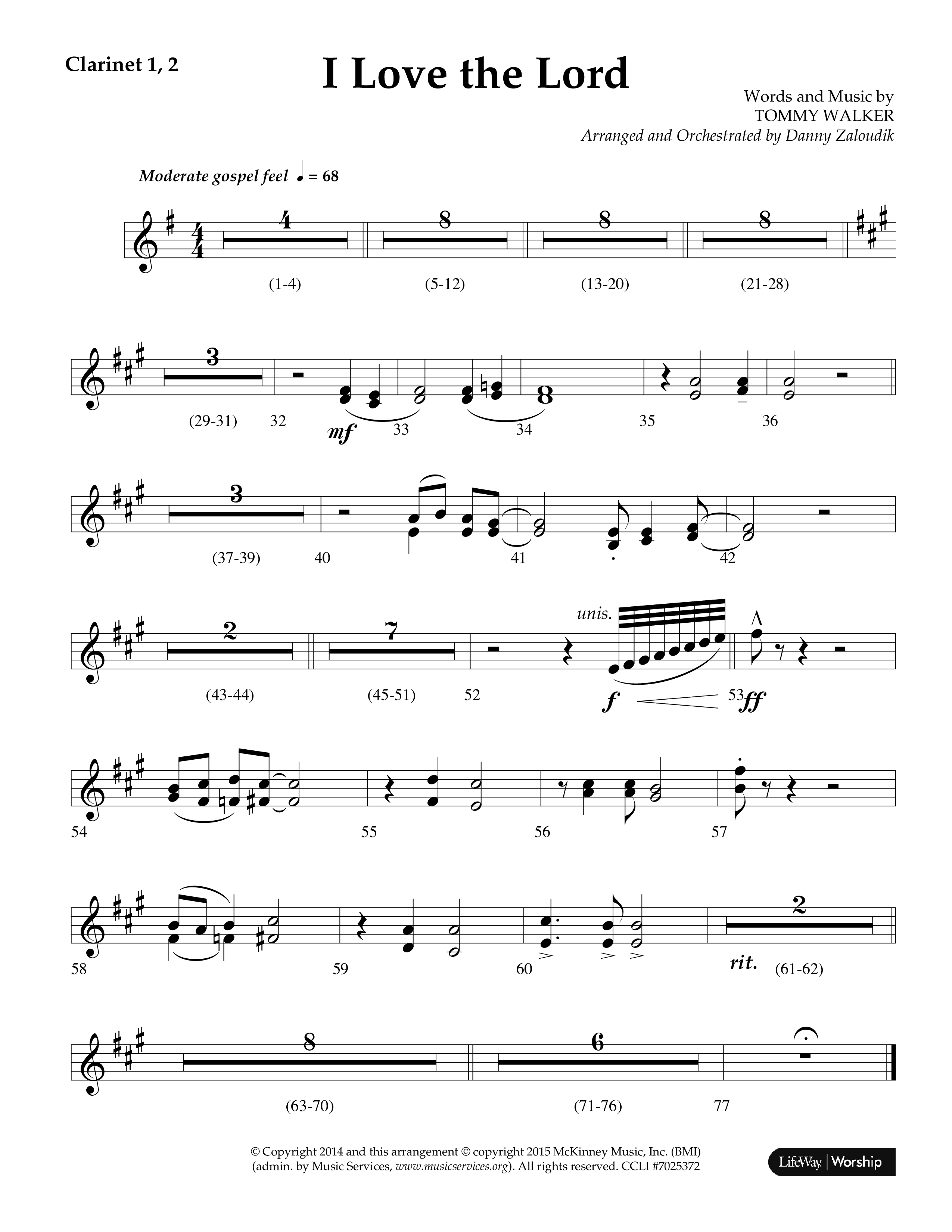 I Love The Lord (Choral Anthem SATB) Clarinet 1/2 (Lifeway Choral / Arr. Danny Zaloudik)