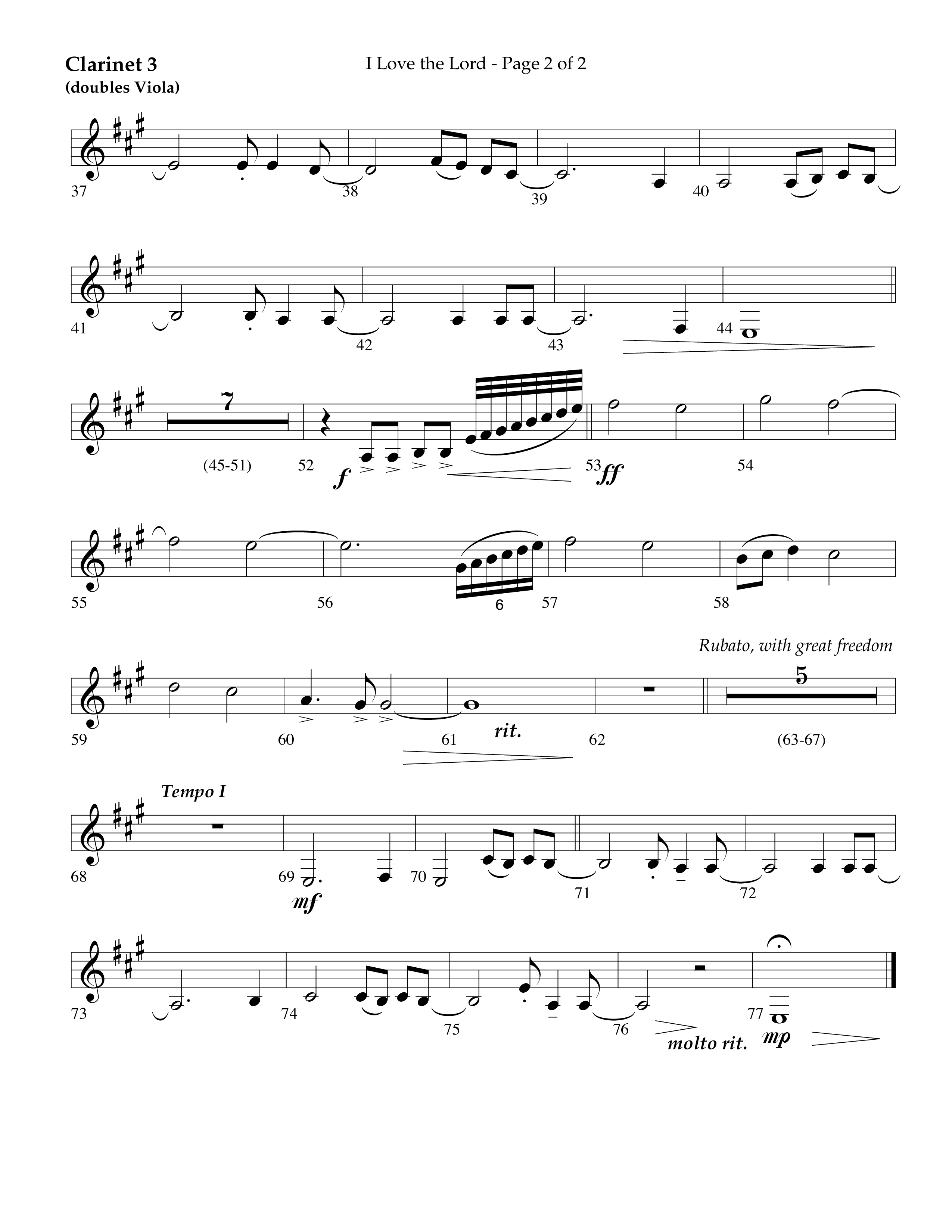 I Love The Lord (Choral Anthem SATB) Clarinet 3 (Lifeway Choral / Arr. Danny Zaloudik)