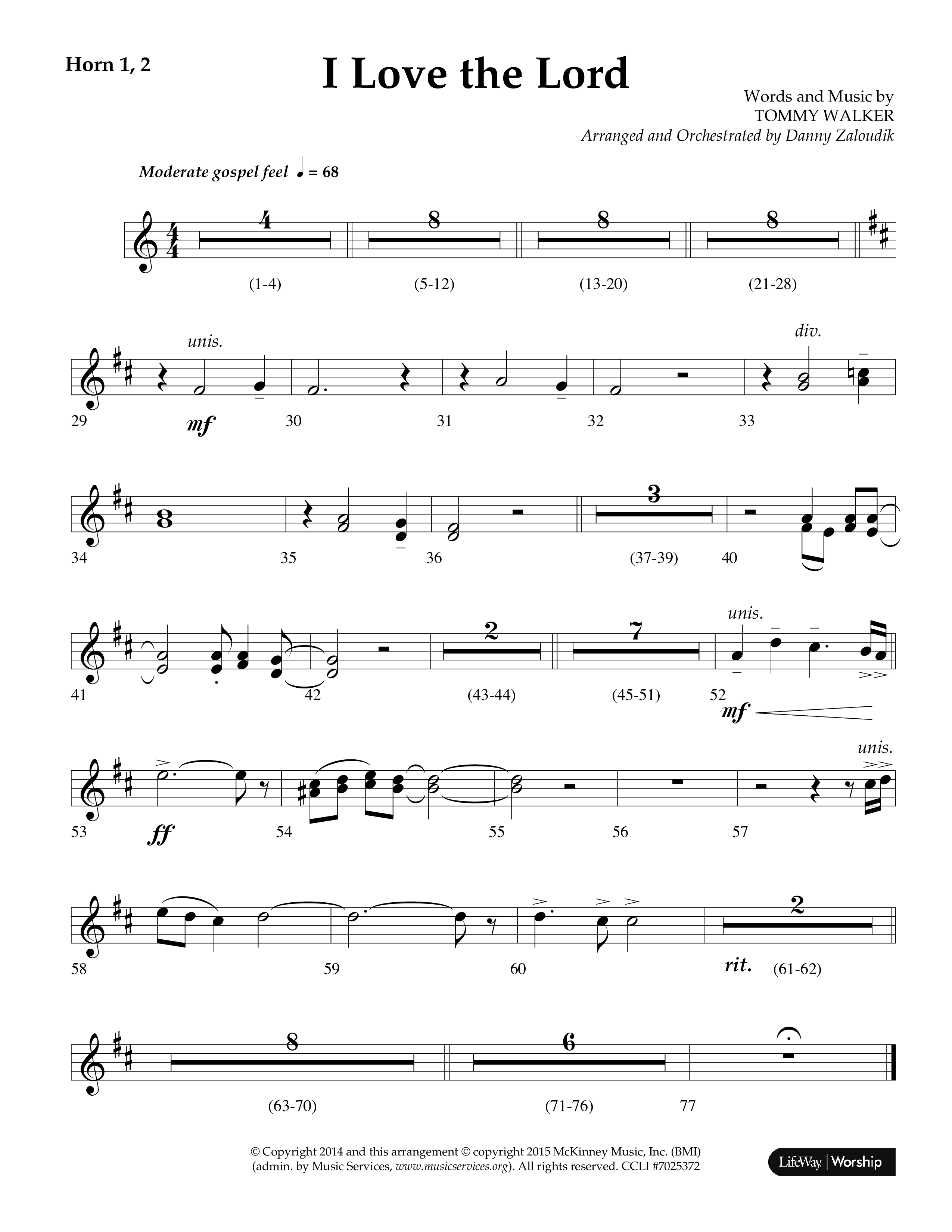 I Love The Lord (Choral Anthem SATB) French Horn 1/2 (Lifeway Choral / Arr. Danny Zaloudik)