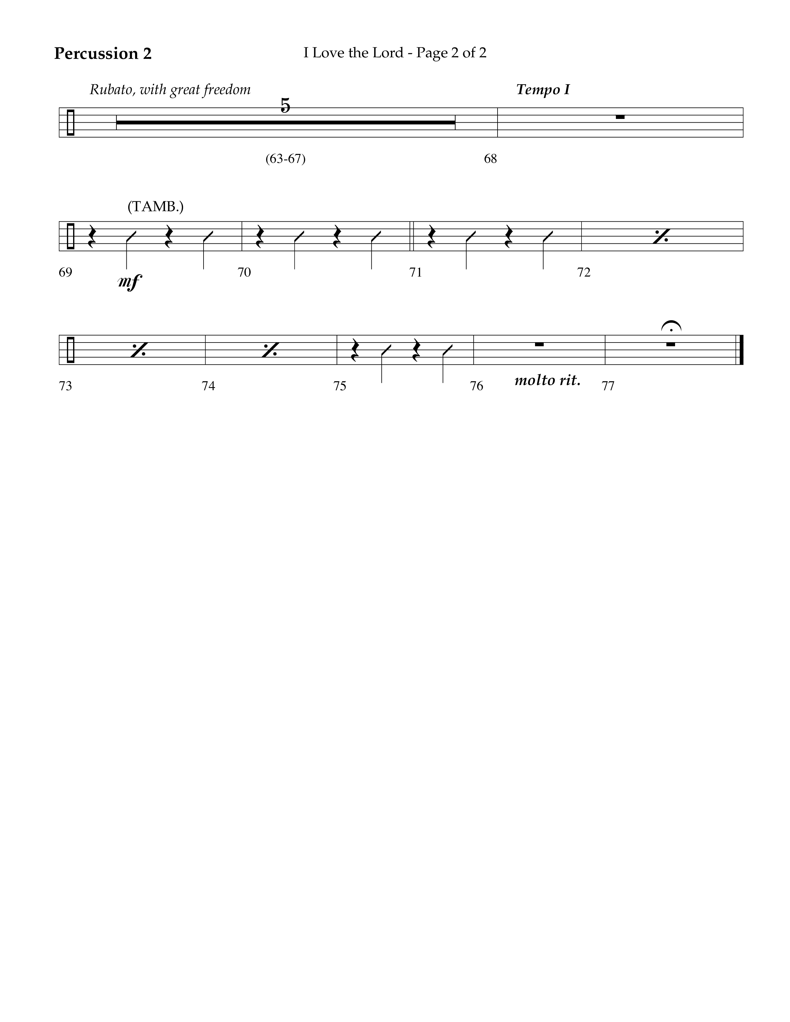 I Love The Lord (Choral Anthem SATB) Percussion 1/2 (Lifeway Choral / Arr. Danny Zaloudik)