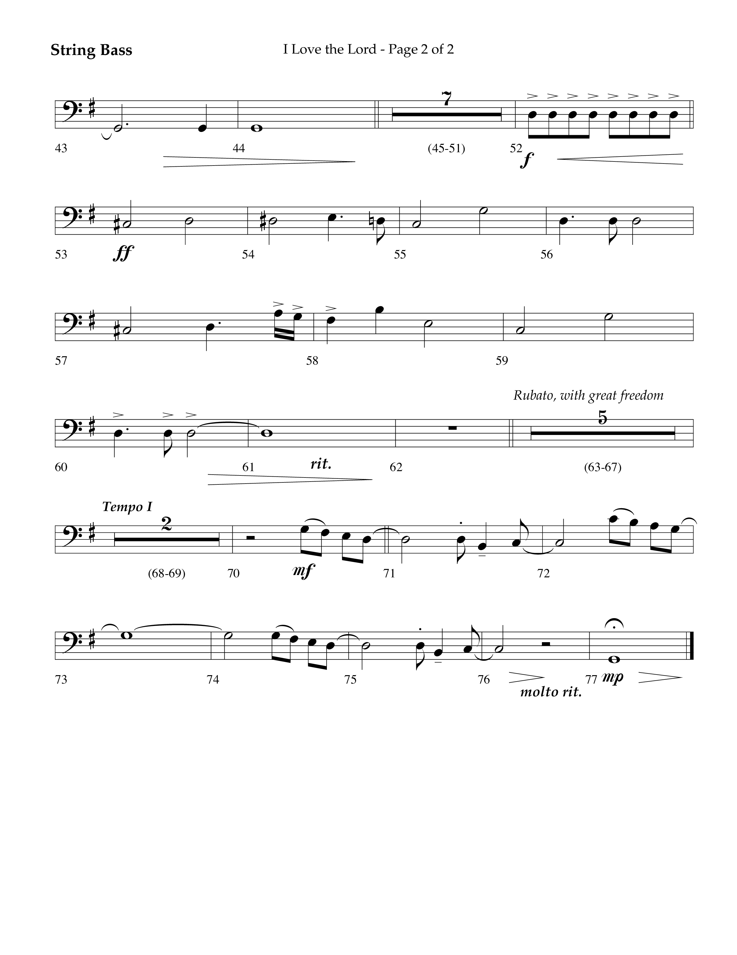 I Love The Lord (Choral Anthem SATB) String Bass (Lifeway Choral / Arr. Danny Zaloudik)