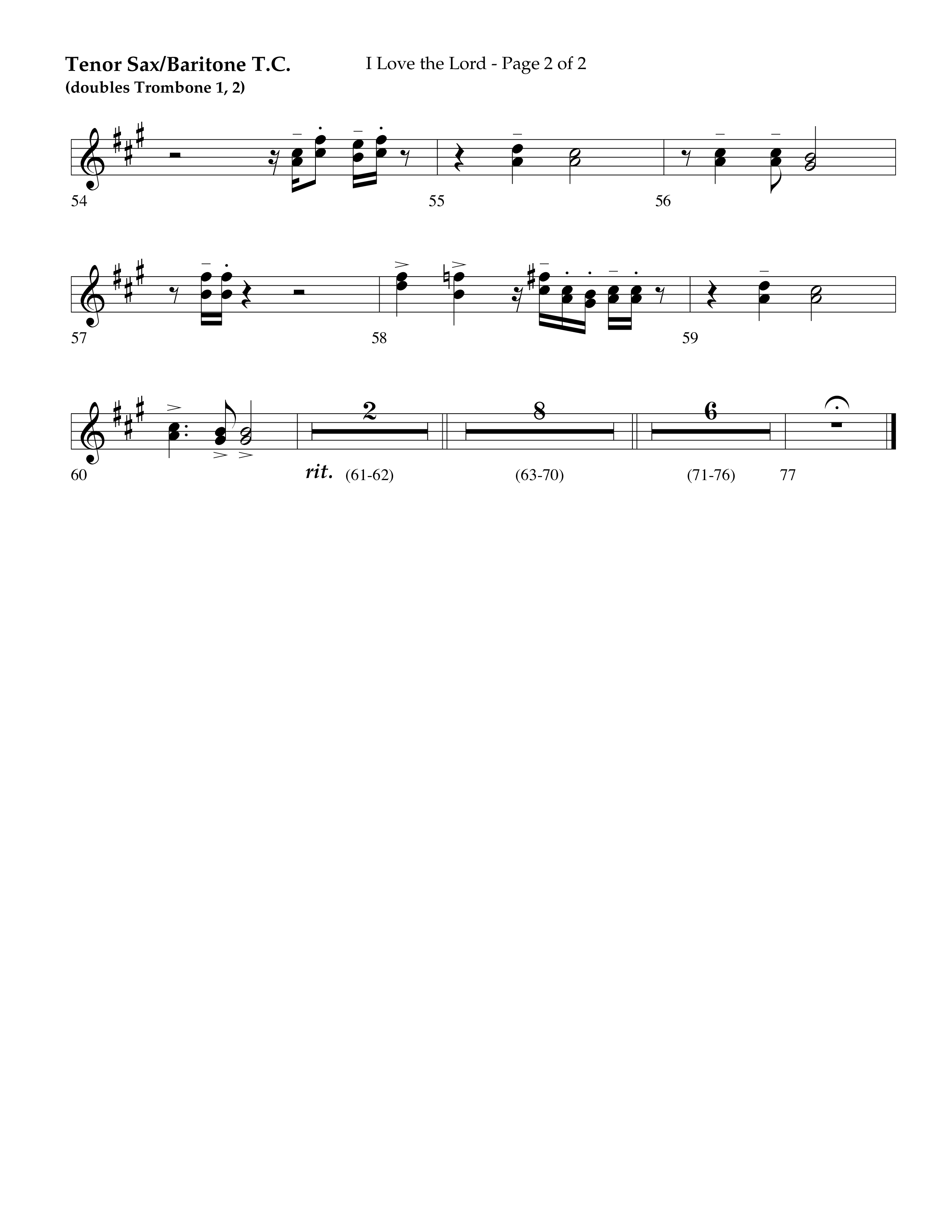 I Love The Lord (Choral Anthem SATB) Tenor Sax/Baritone T.C. (Lifeway Choral / Arr. Danny Zaloudik)