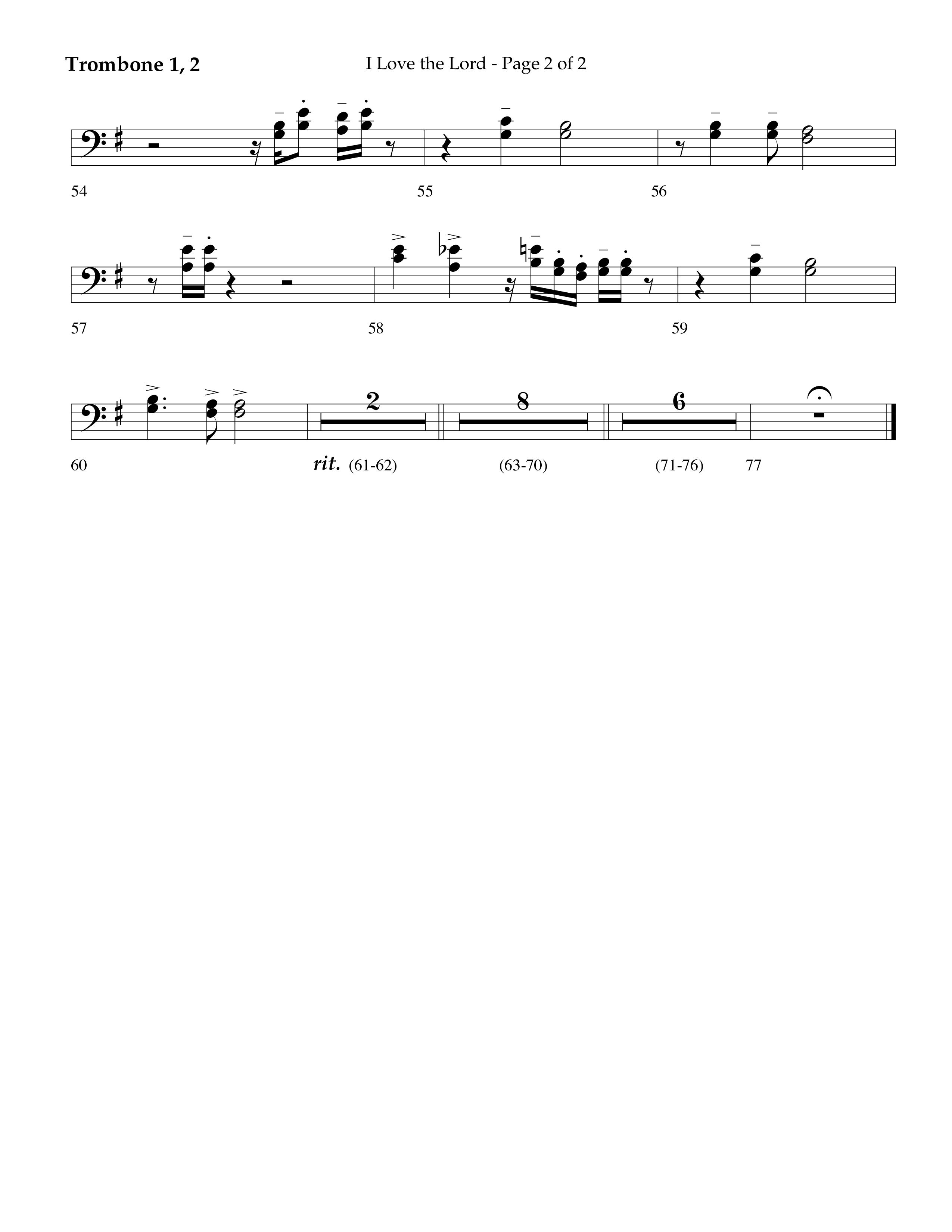 I Love The Lord (Choral Anthem SATB) Trombone 1/2 (Lifeway Choral / Arr. Danny Zaloudik)