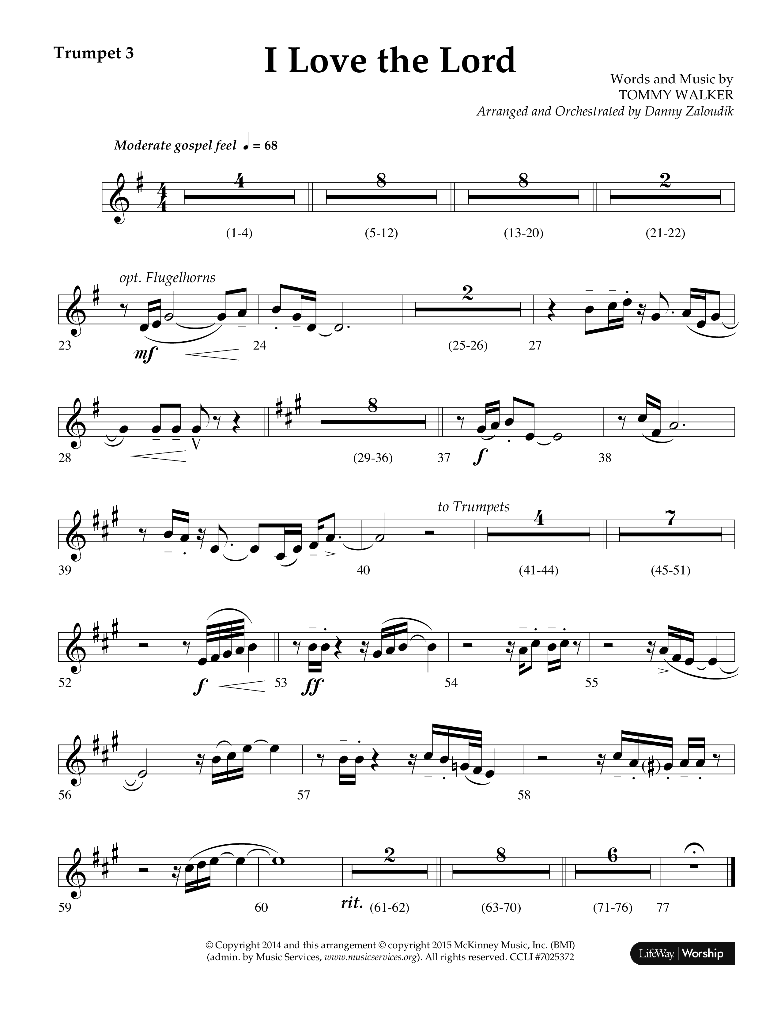 I Love The Lord (Choral Anthem SATB) Trumpet 3 (Lifeway Choral / Arr. Danny Zaloudik)