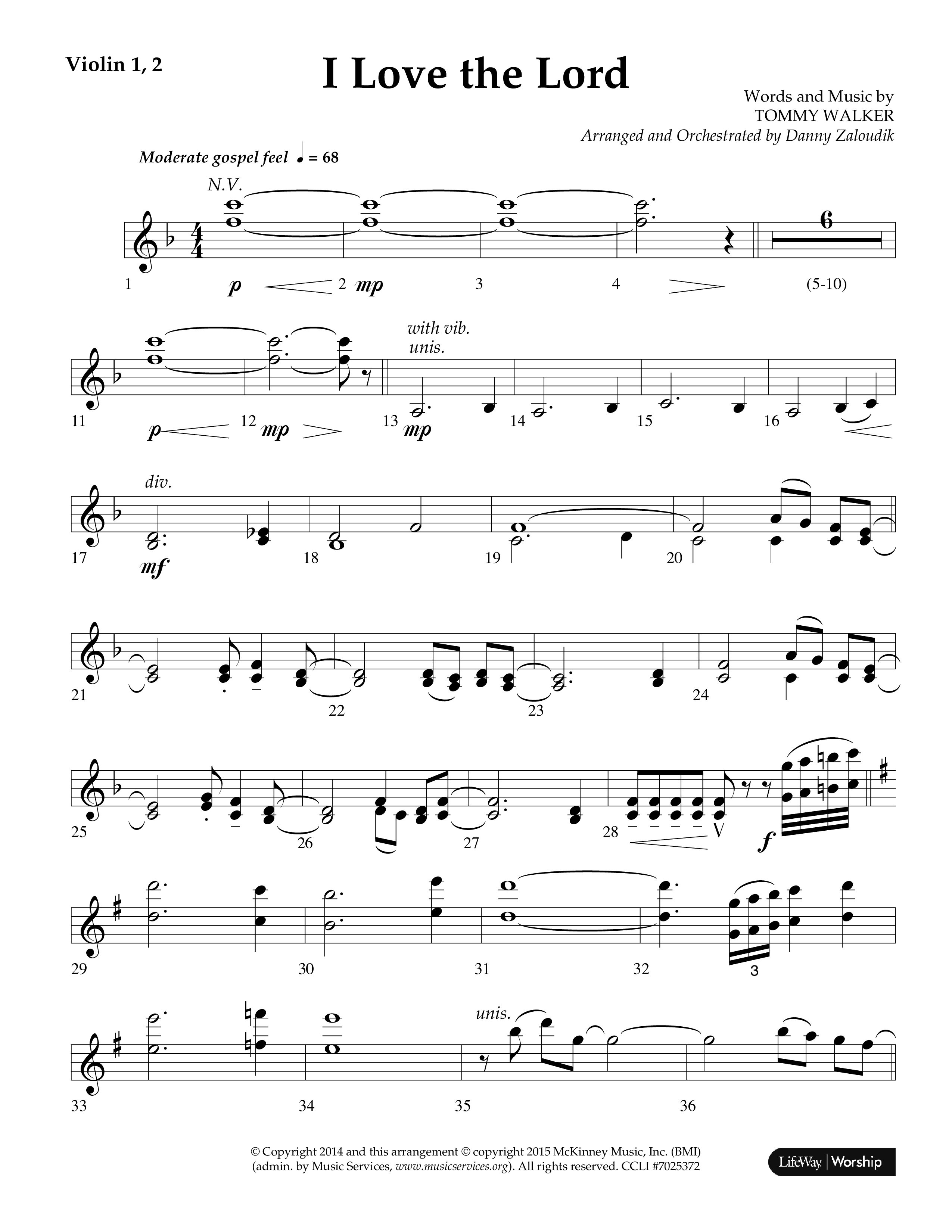 I Love The Lord (Choral Anthem SATB) Violin 1/2 (Lifeway Choral / Arr. Danny Zaloudik)