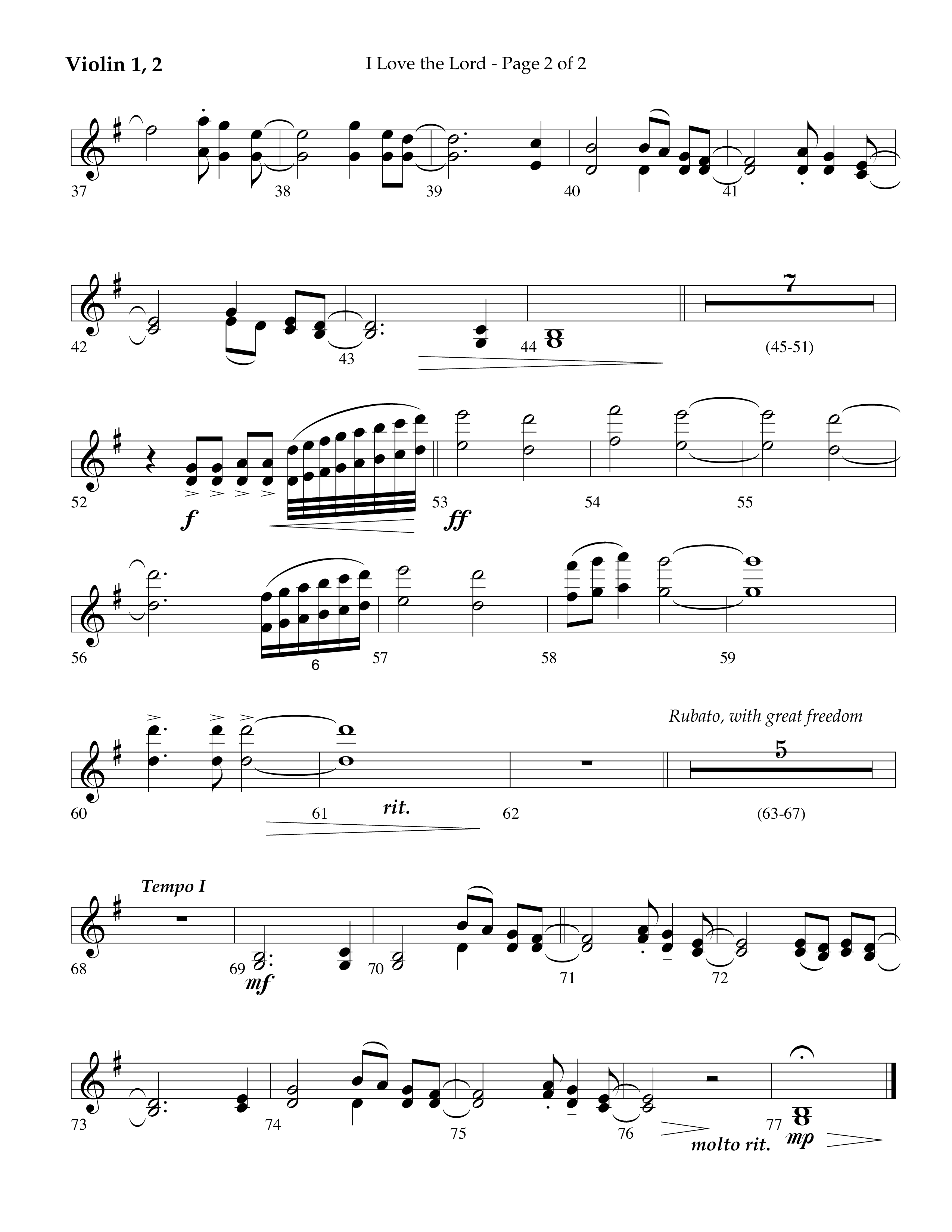 I Love The Lord (Choral Anthem SATB) Violin 1/2 (Lifeway Choral / Arr. Danny Zaloudik)