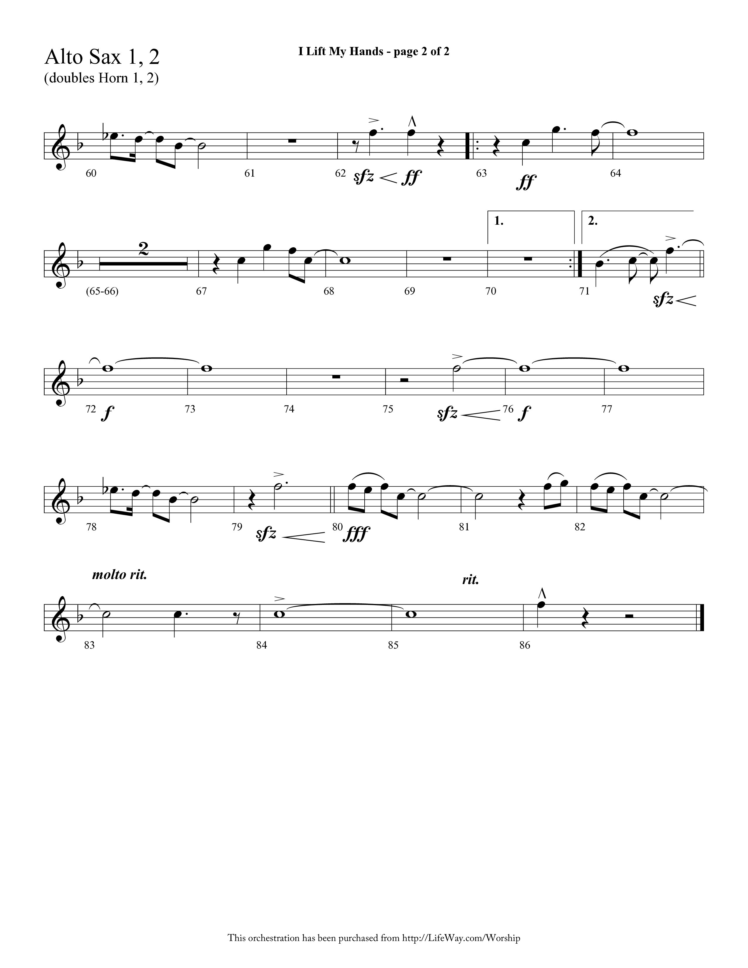 I Lift My Hands (Choral Anthem SATB) Alto Sax 1/2 (Lifeway Choral / Arr. Cliff Duren)
