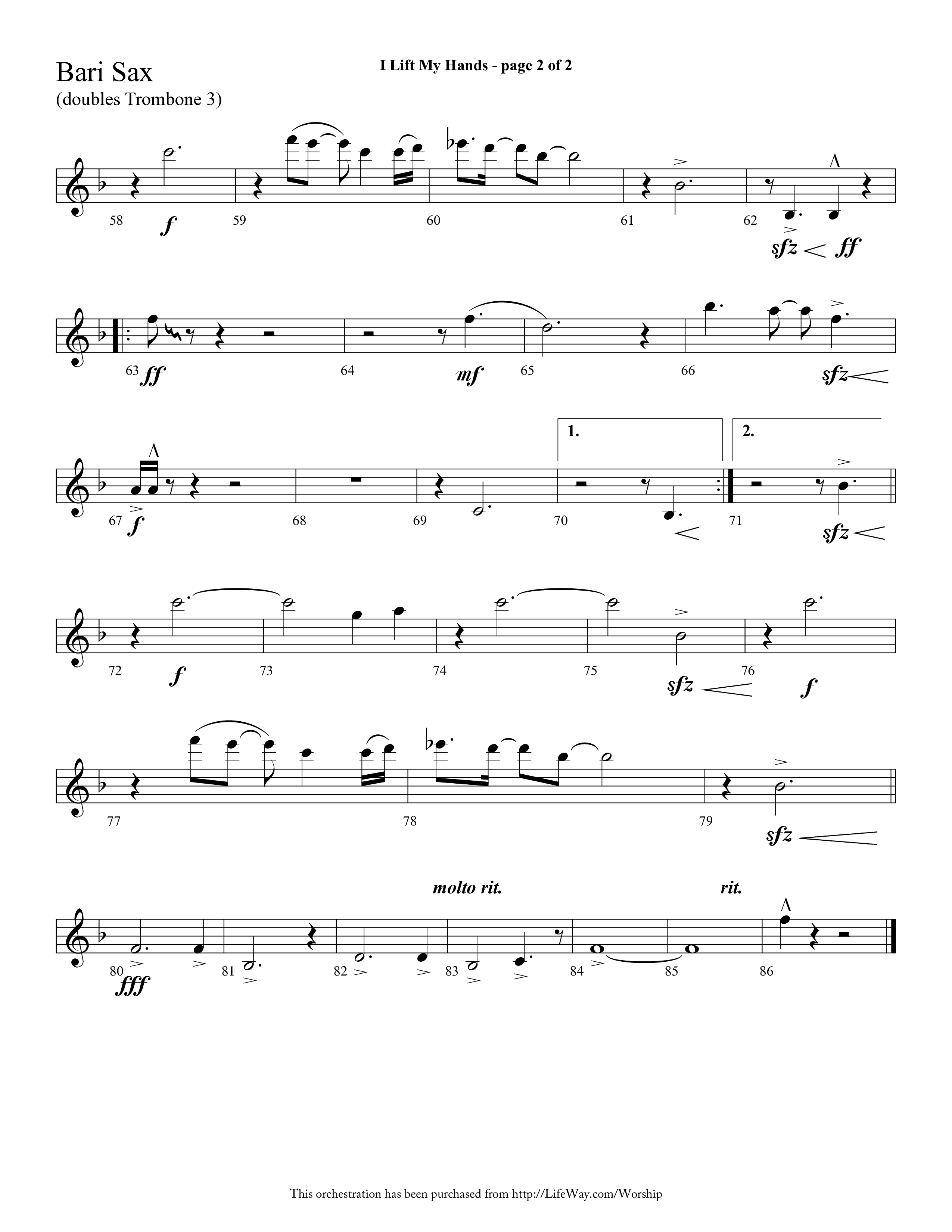 I Lift My Hands (Choral Anthem SATB) Bari Sax (Lifeway Choral / Arr. Cliff Duren)