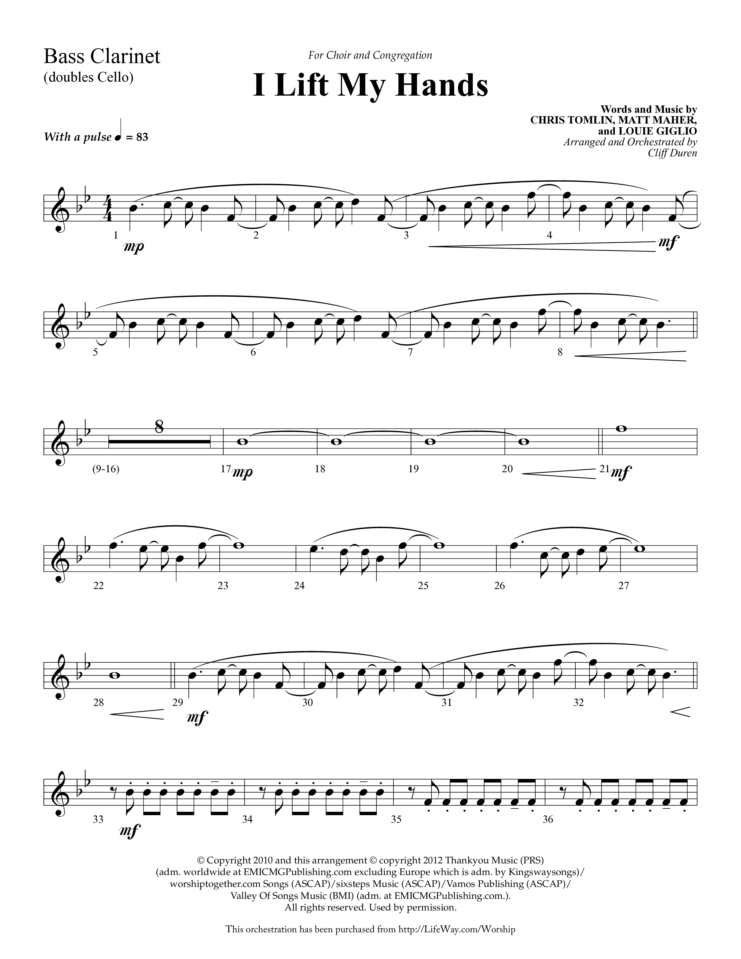 I Lift My Hands (Choral Anthem SATB) Bass Clarinet (Lifeway Choral / Arr. Cliff Duren)