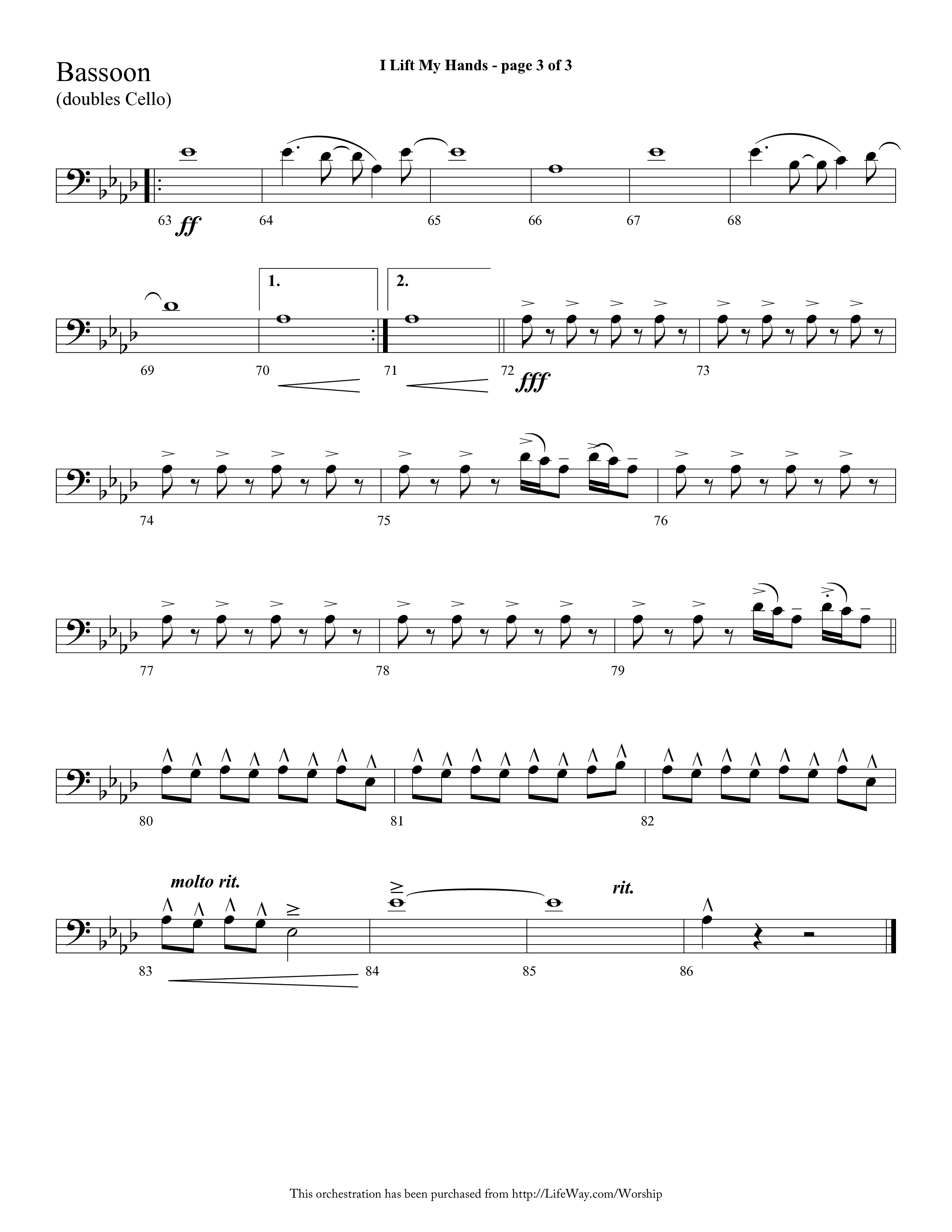 I Lift My Hands (Choral Anthem SATB) Bassoon (Lifeway Choral / Arr. Cliff Duren)