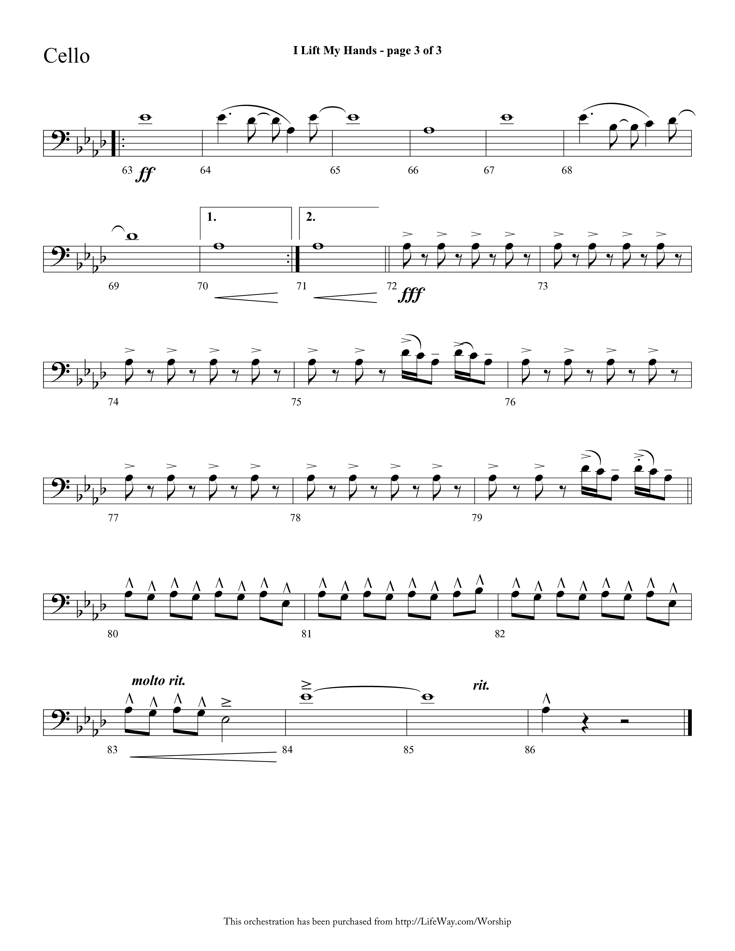 I Lift My Hands (Choral Anthem SATB) Cello (Lifeway Choral / Arr. Cliff Duren)