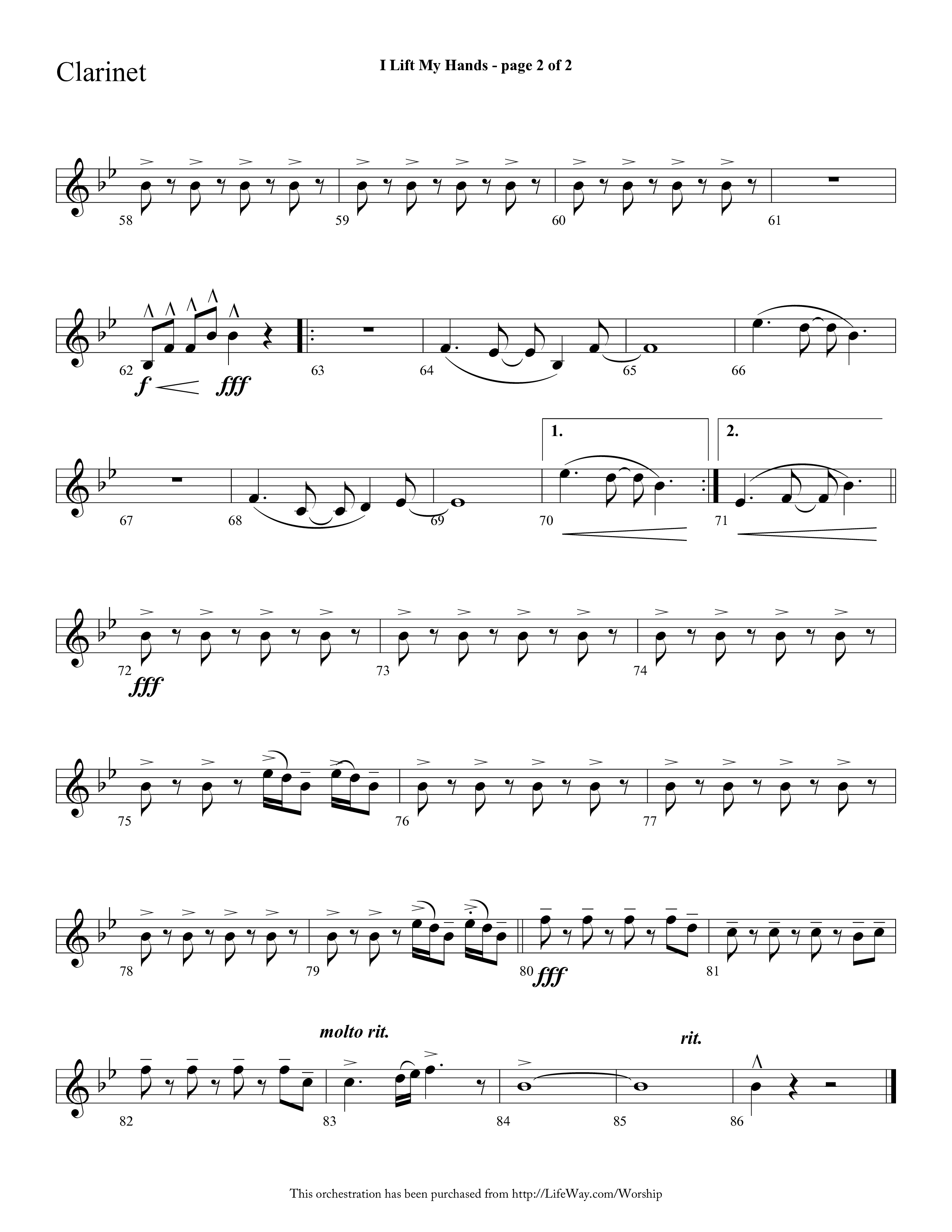 I Lift My Hands (Choral Anthem SATB) Clarinet 1/2 (Lifeway Choral / Arr. Cliff Duren)