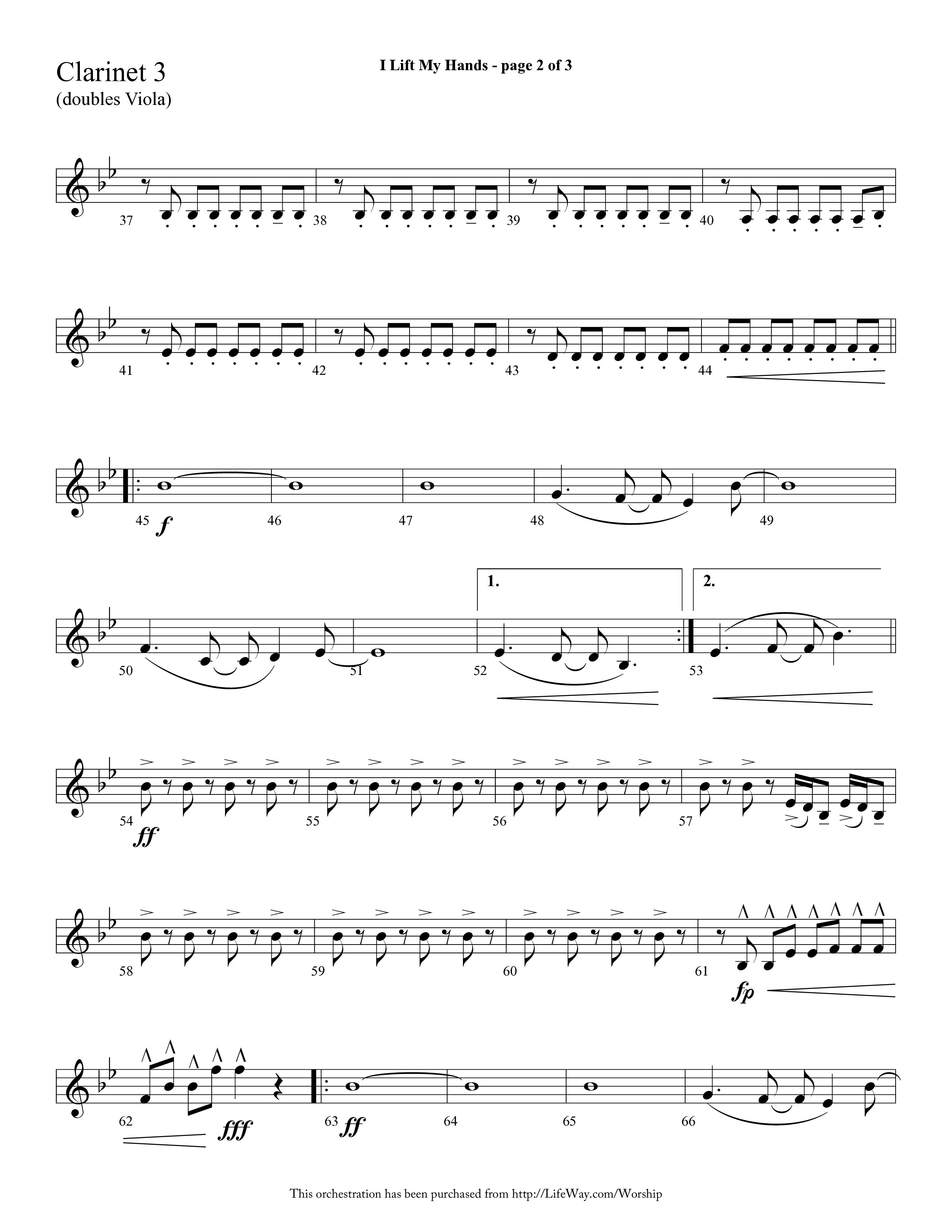 I Lift My Hands (Choral Anthem SATB) Clarinet 3 (Lifeway Choral / Arr. Cliff Duren)