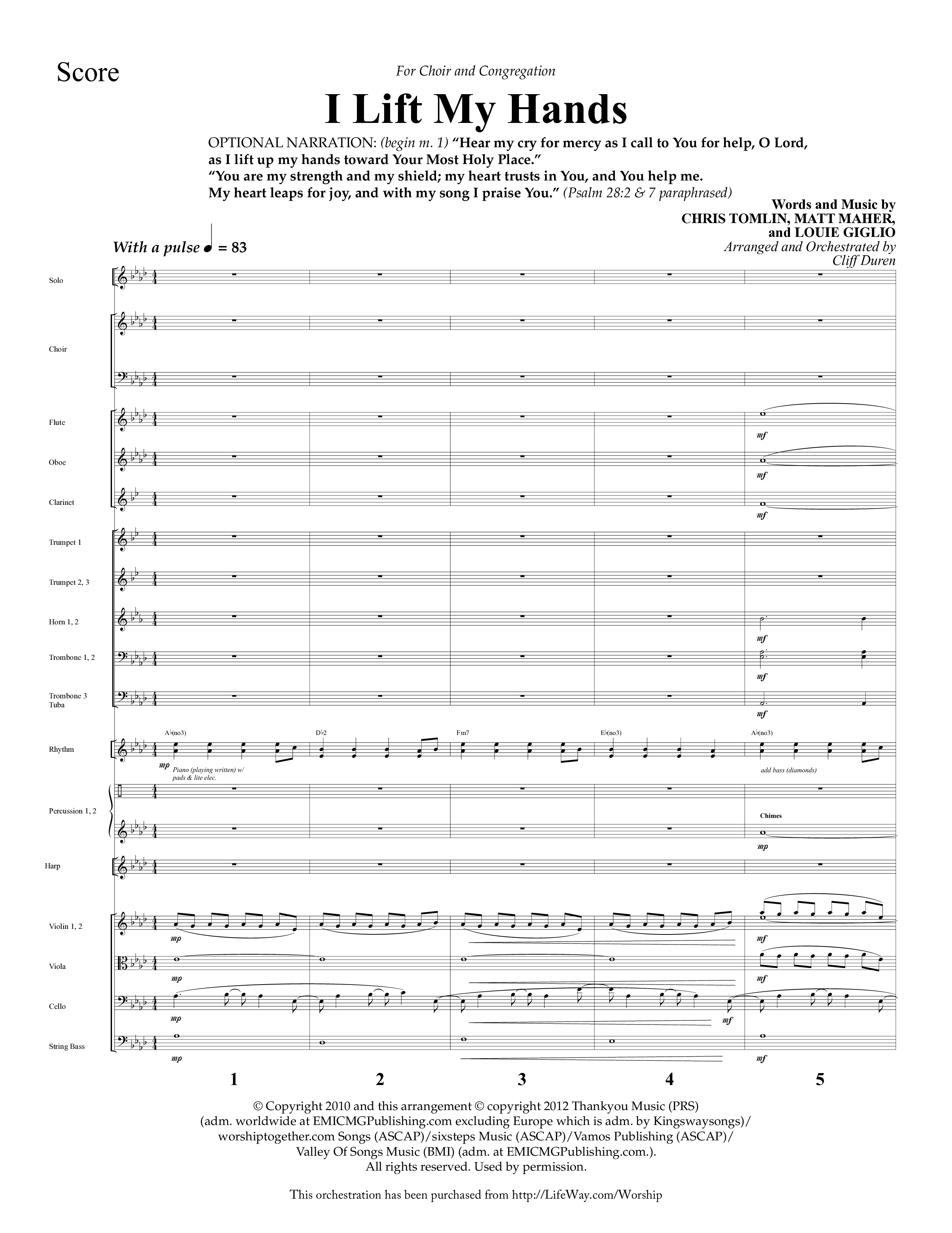 I Lift My Hands (Choral Anthem SATB) Orchestration (Lifeway Choral / Arr. Cliff Duren)