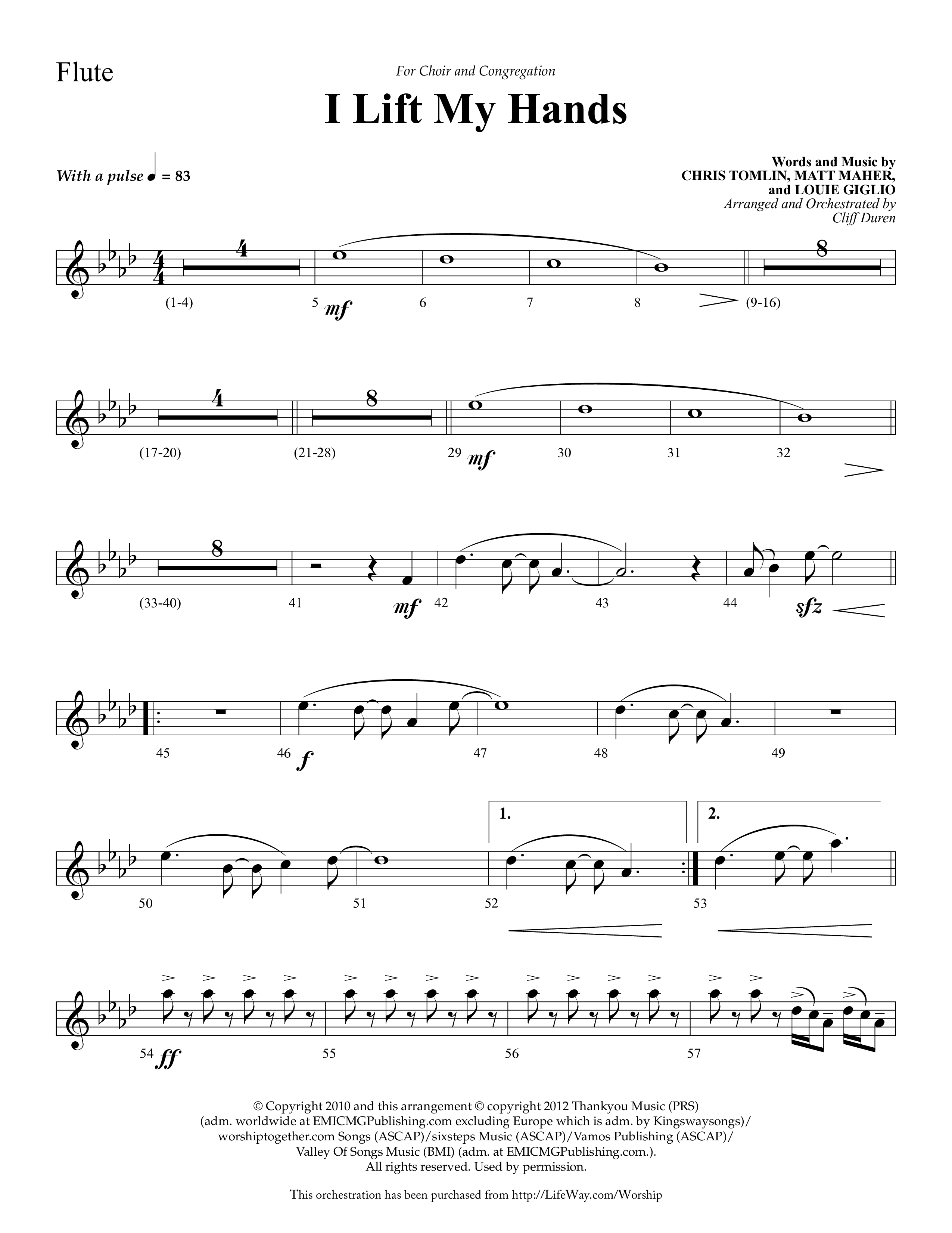I Lift My Hands (Choral Anthem SATB) Flute (Lifeway Choral / Arr. Cliff Duren)