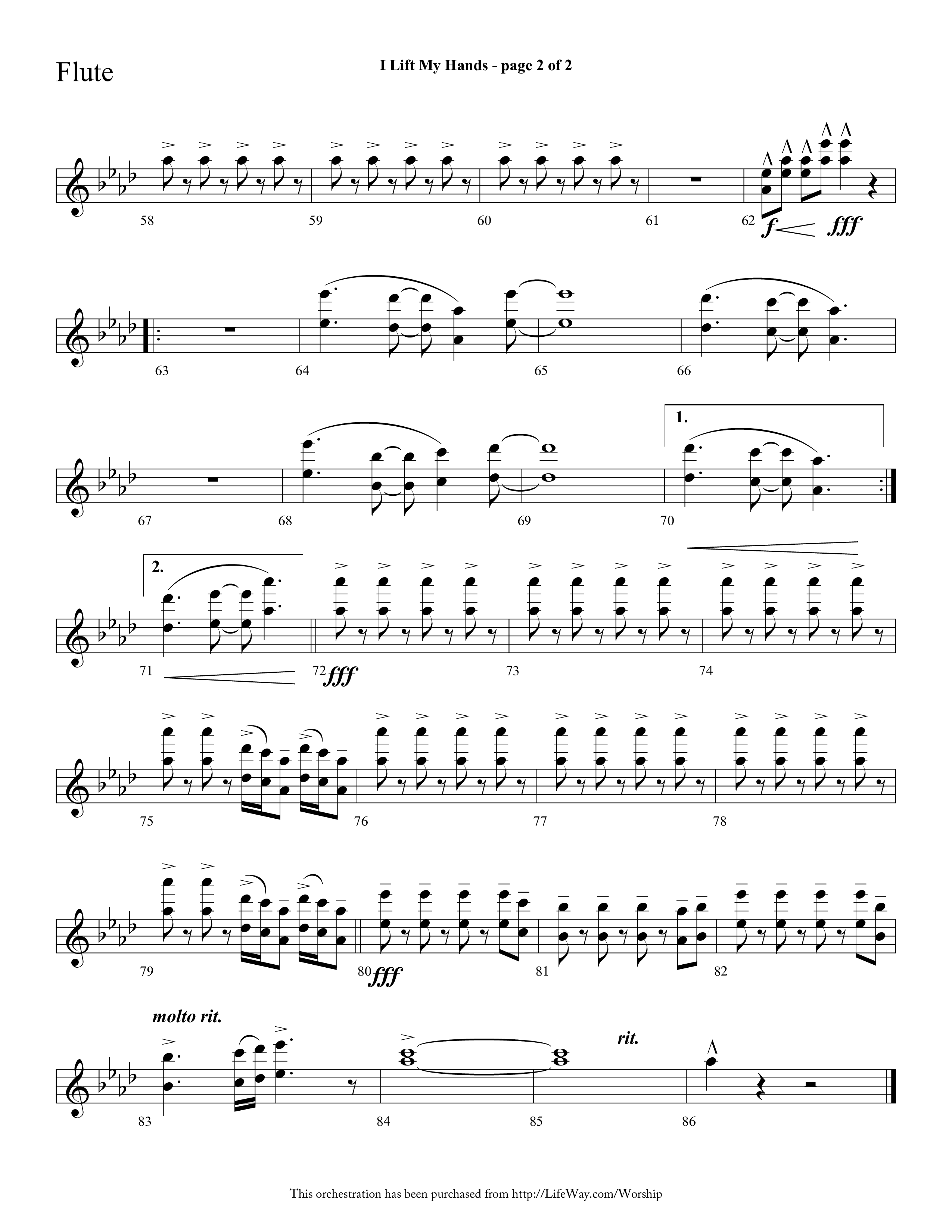 I Lift My Hands (Choral Anthem SATB) Flute (Lifeway Choral / Arr. Cliff Duren)