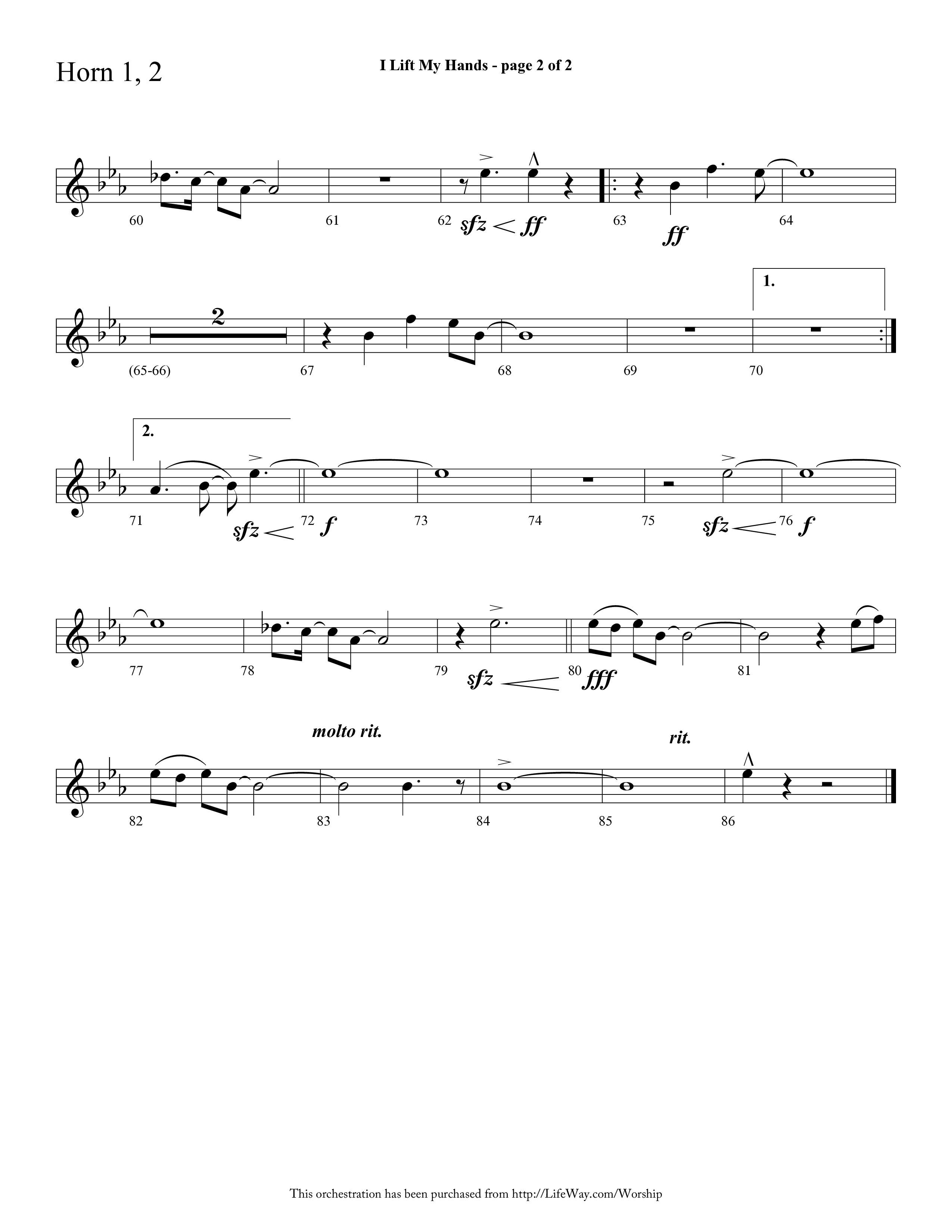 I Lift My Hands (Choral Anthem SATB) French Horn 1/2 (Lifeway Choral / Arr. Cliff Duren)