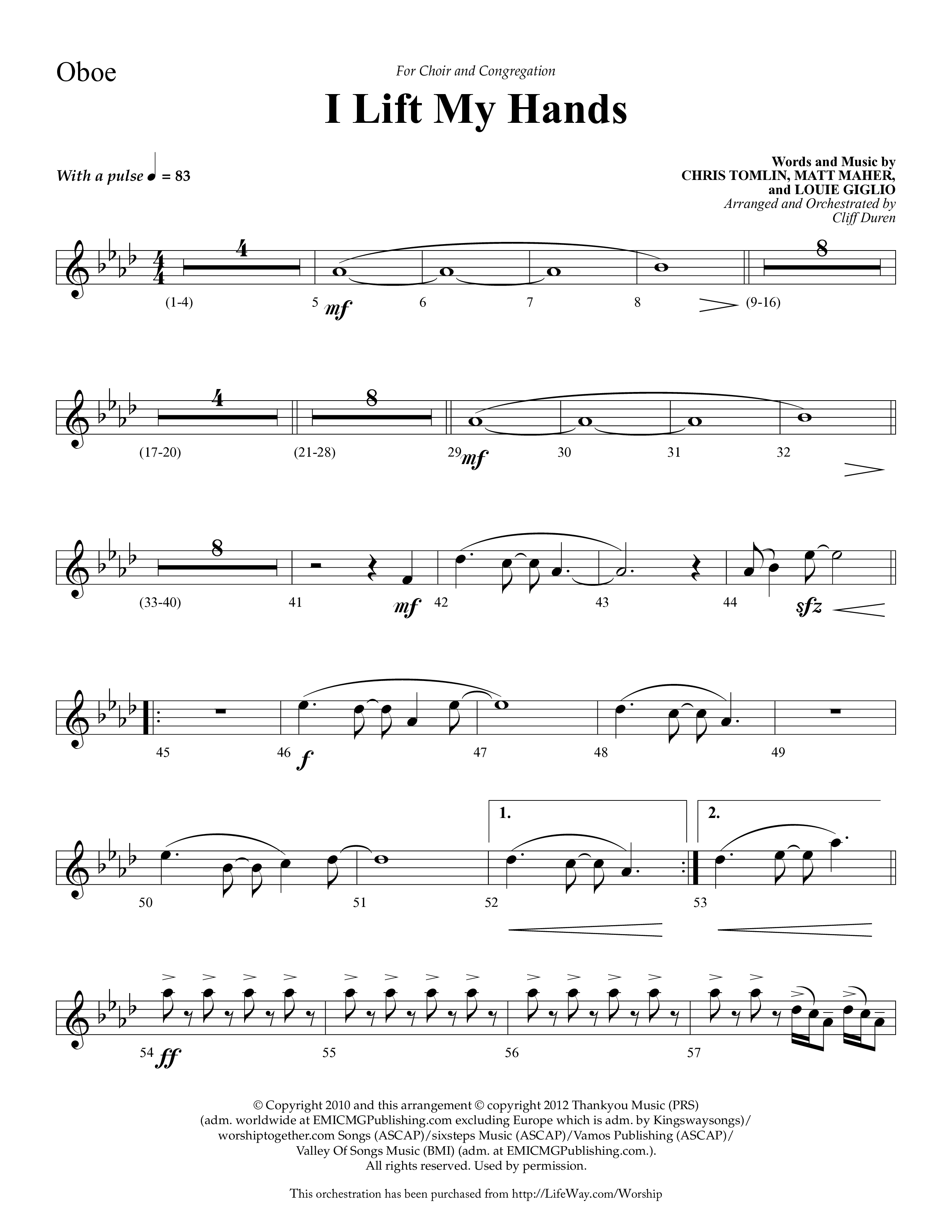 I Lift My Hands (Choral Anthem SATB) Oboe (Lifeway Choral / Arr. Cliff Duren)