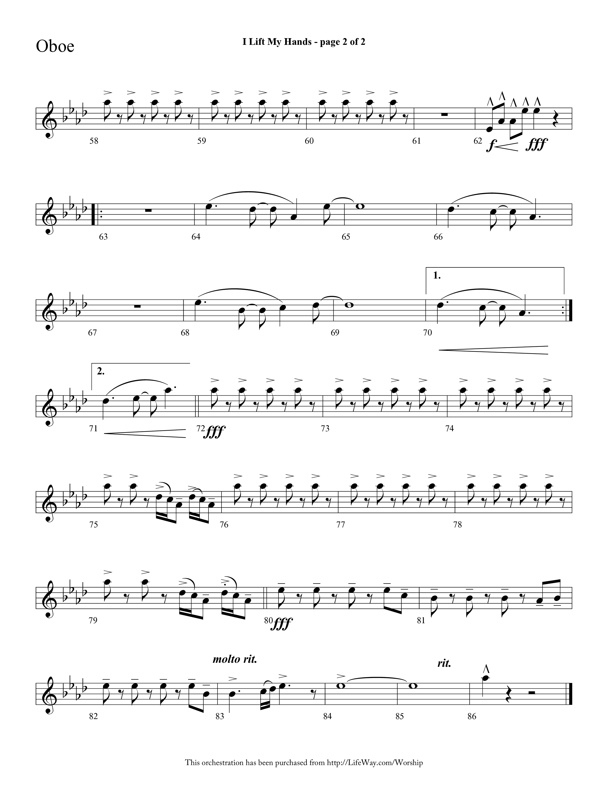 I Lift My Hands (Choral Anthem SATB) Oboe (Lifeway Choral / Arr. Cliff Duren)