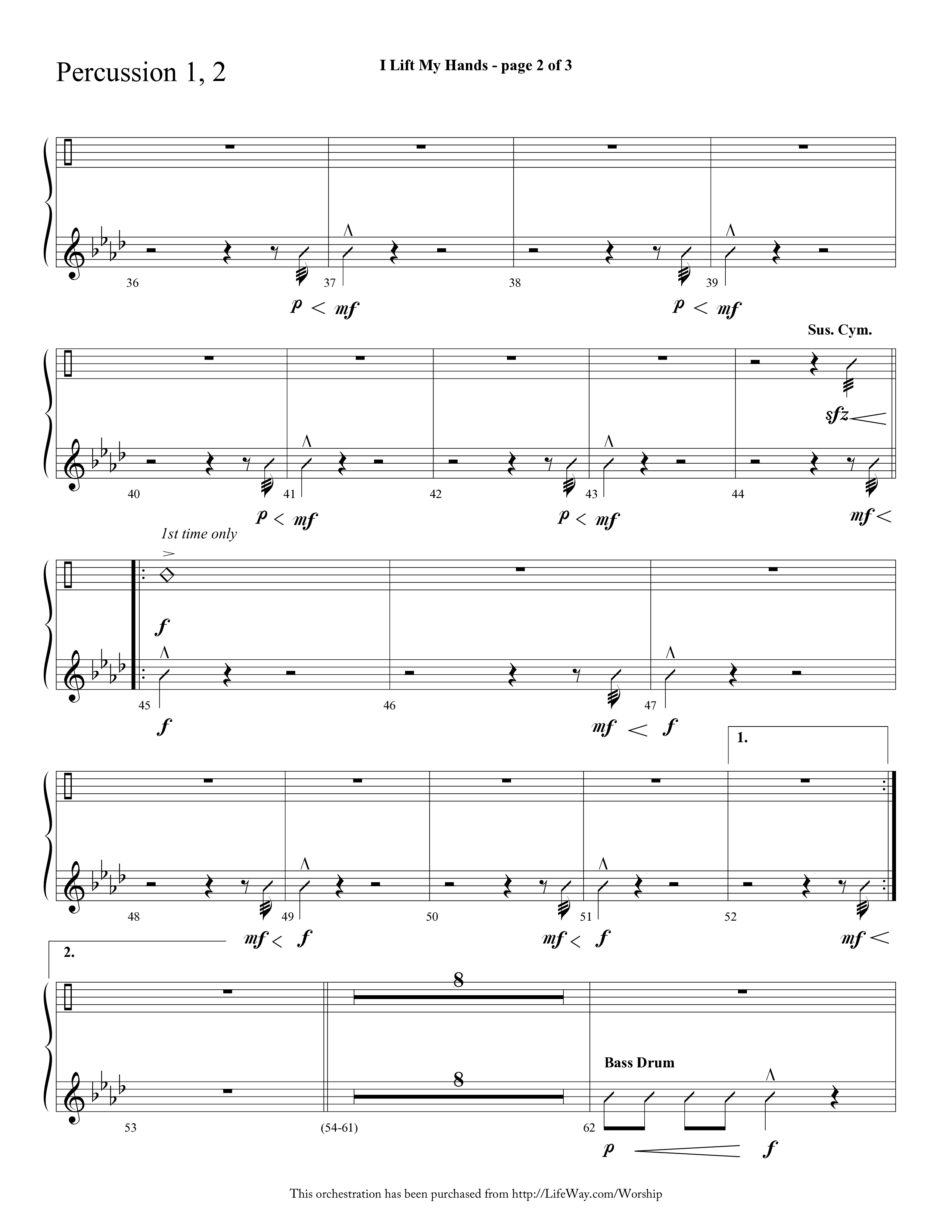 I Lift My Hands (Choral Anthem SATB) Percussion 1/2 (Lifeway Choral / Arr. Cliff Duren)