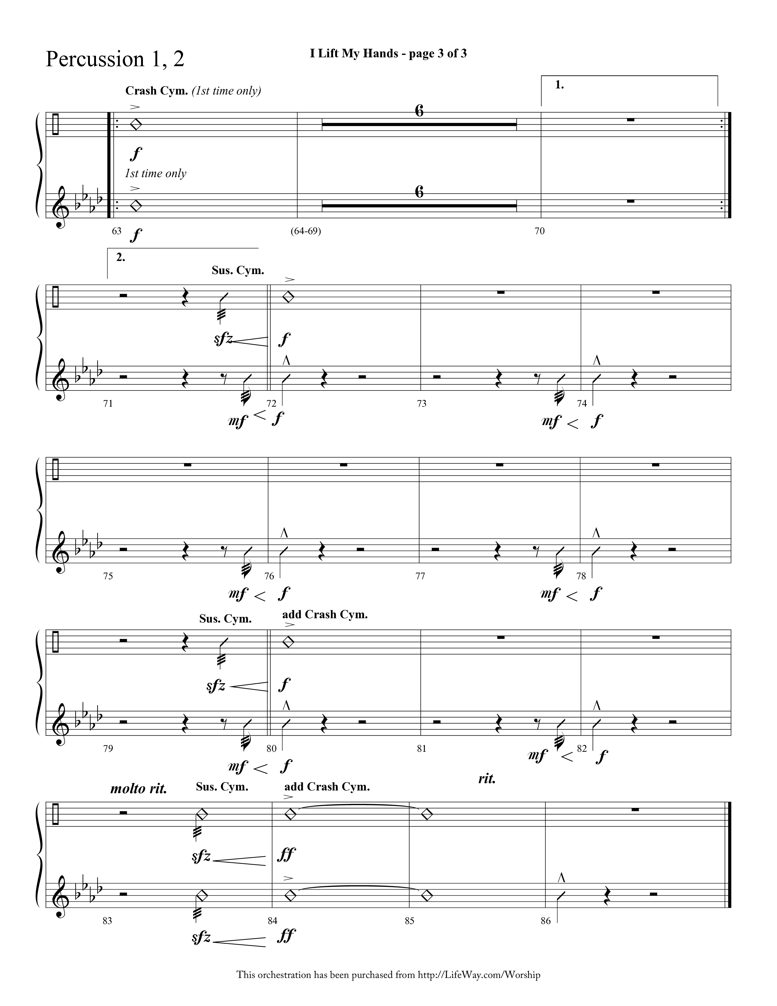 I Lift My Hands (Choral Anthem SATB) Percussion 1/2 (Lifeway Choral / Arr. Cliff Duren)