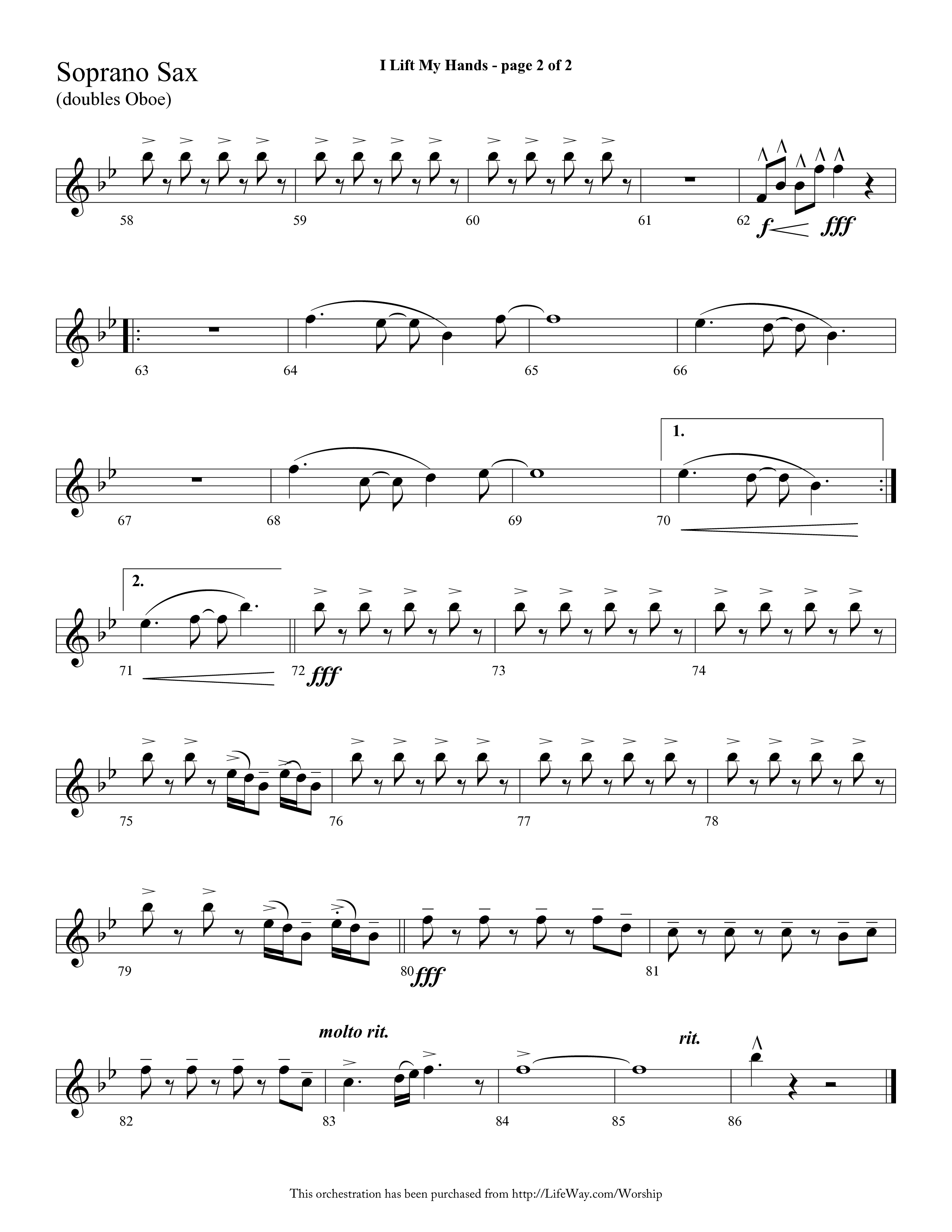 I Lift My Hands (Choral Anthem SATB) Soprano Sax (Lifeway Choral / Arr. Cliff Duren)