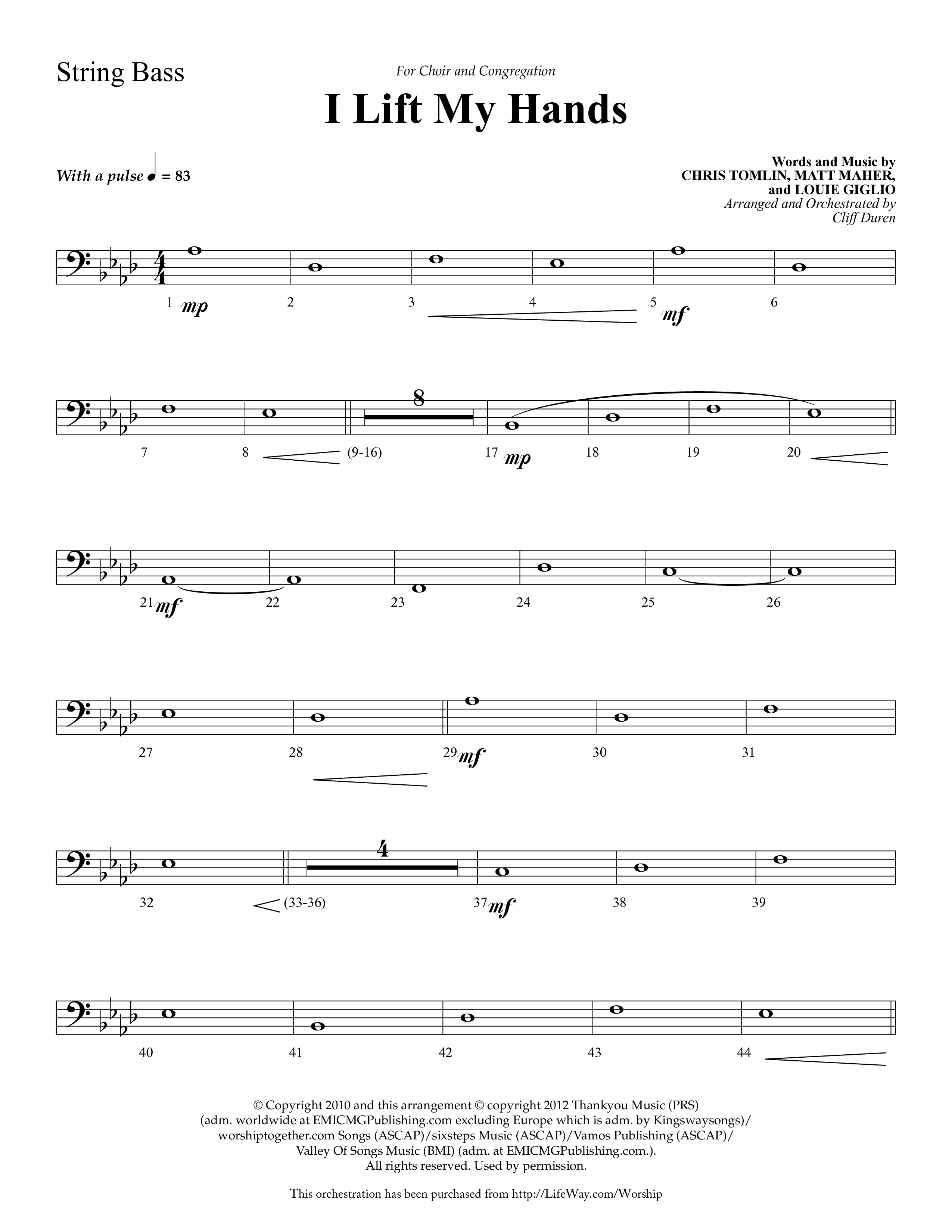 I Lift My Hands (Choral Anthem SATB) String Bass (Lifeway Choral / Arr. Cliff Duren)